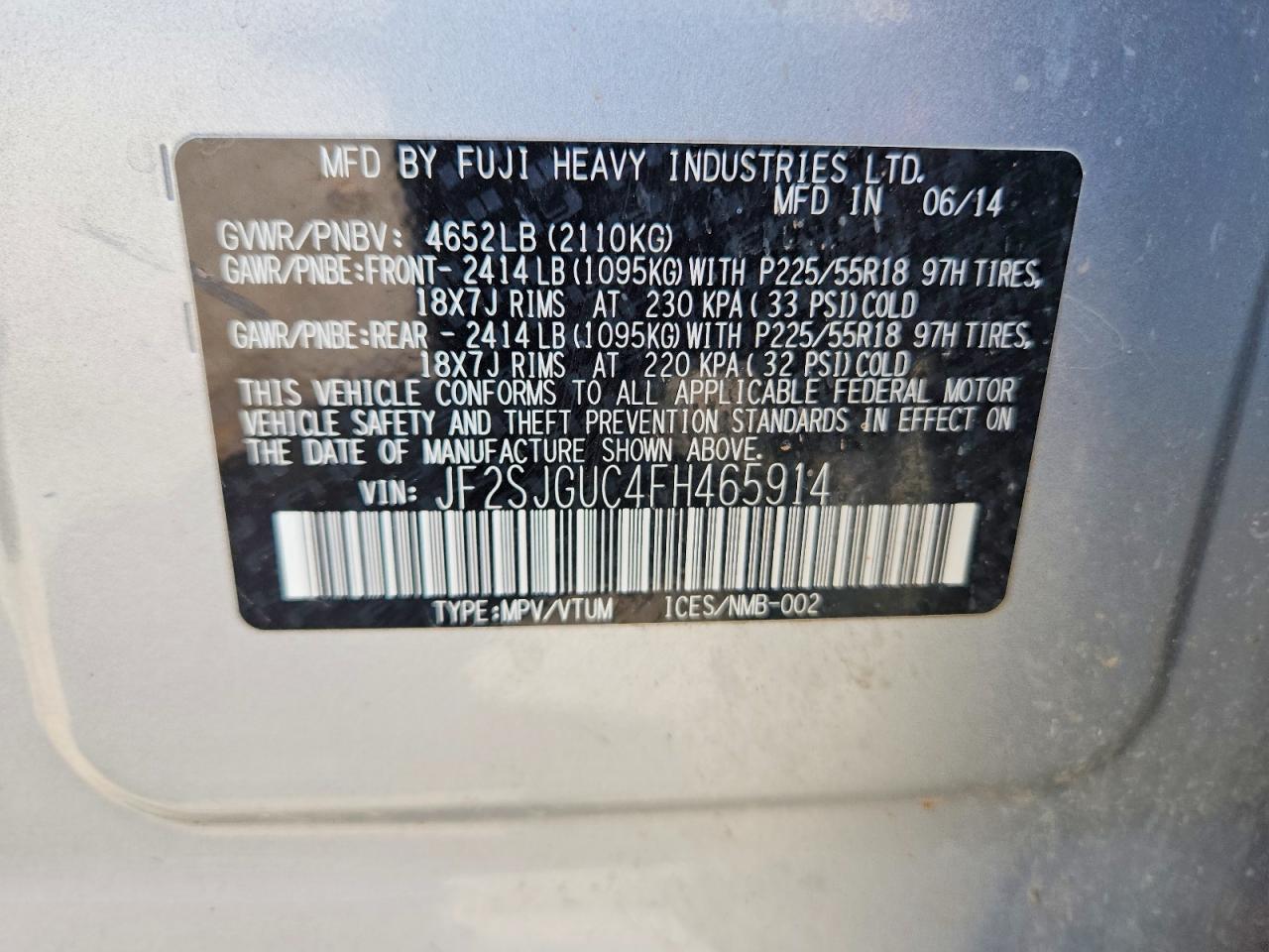 2015 Subaru Forester 2.0xt Touring Gray vin: JF2SJGUC4FH465914