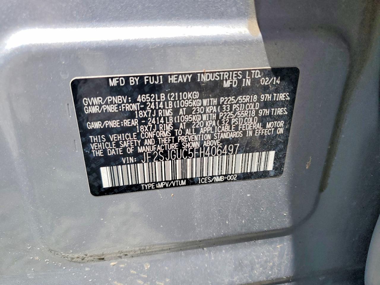 2015 Subaru Forester 2.0xt Touring Silver vin: JF2SJGUC5FH406497