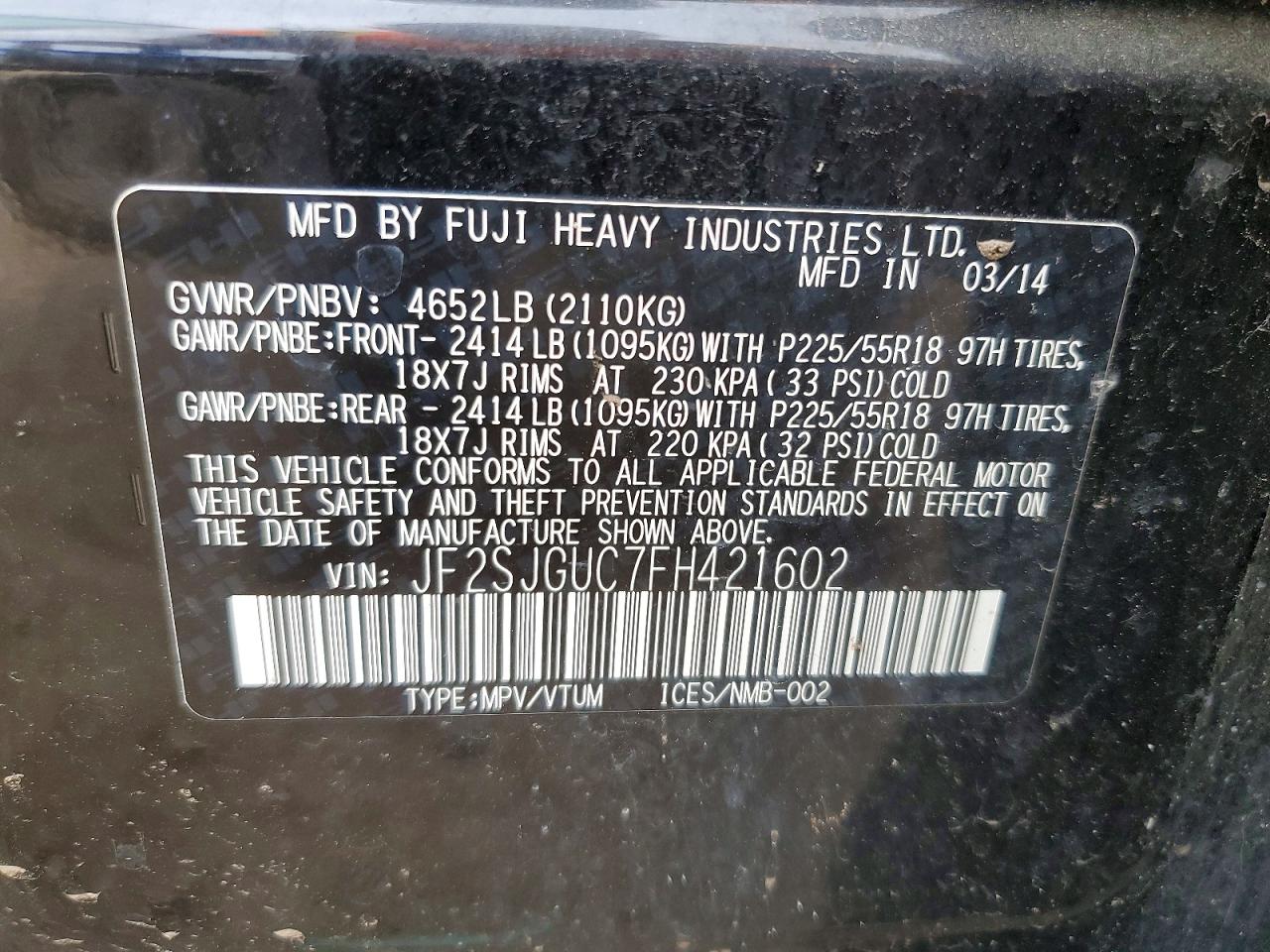 2015 Subaru Forester 2.0xt Touring Black vin: JF2SJGUC7FH421602