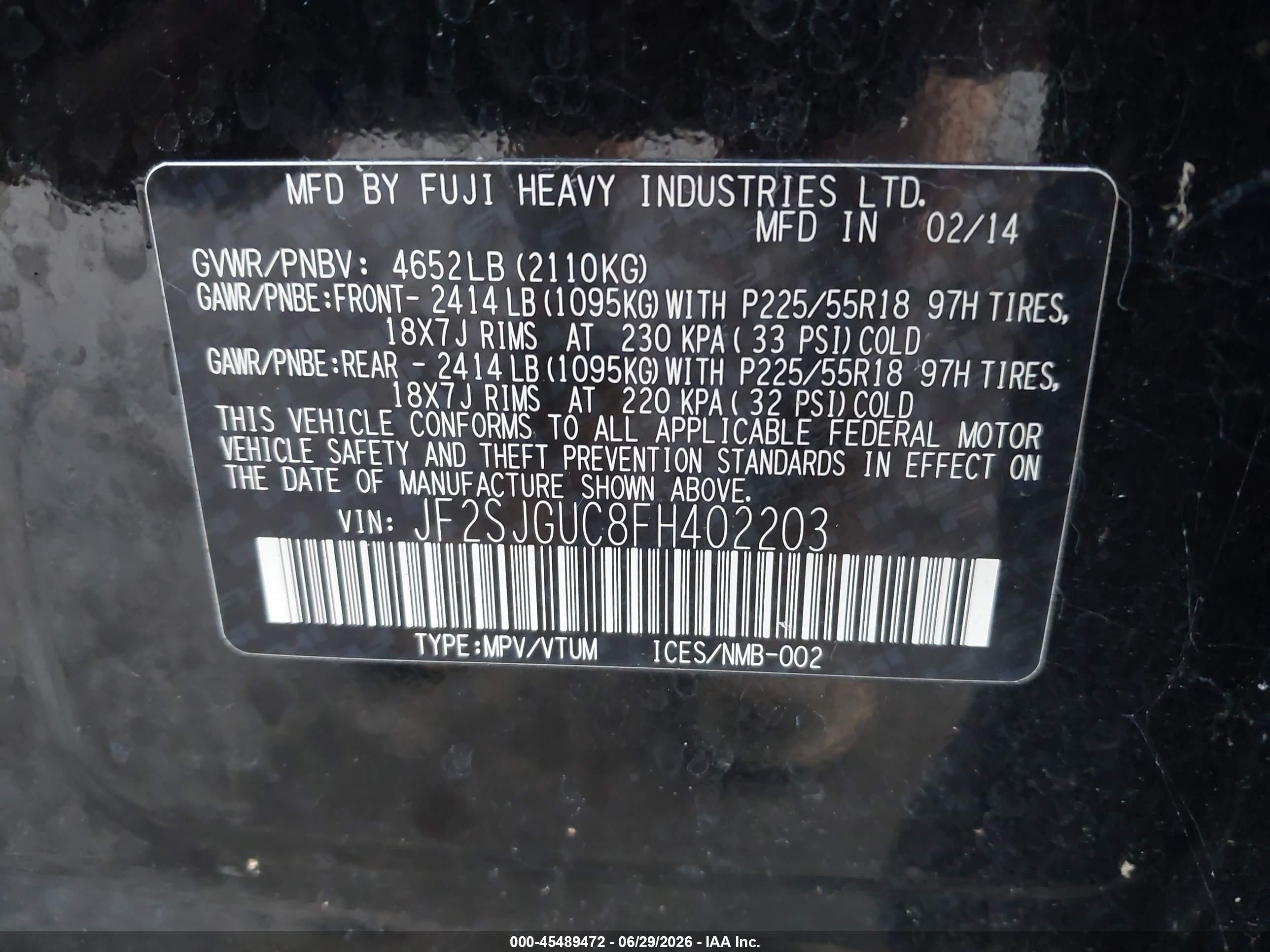 2015 Subaru Forester 2.0xt Touring Black vin: JF2SJGUC8FH402203