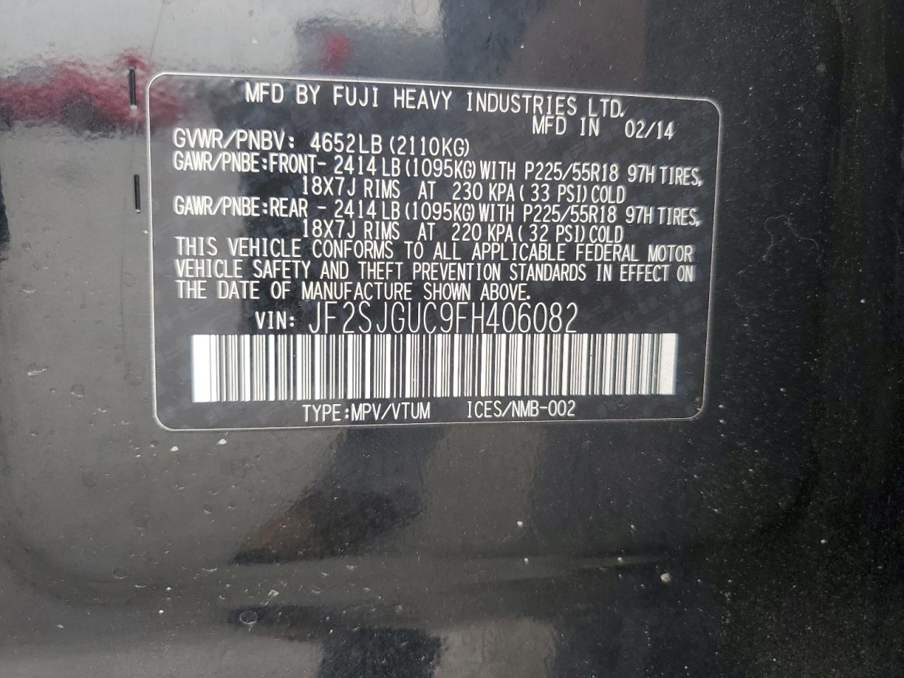 2015 Subaru Forester 2.0xt Touring Black vin: JF2SJGUC9FH406082