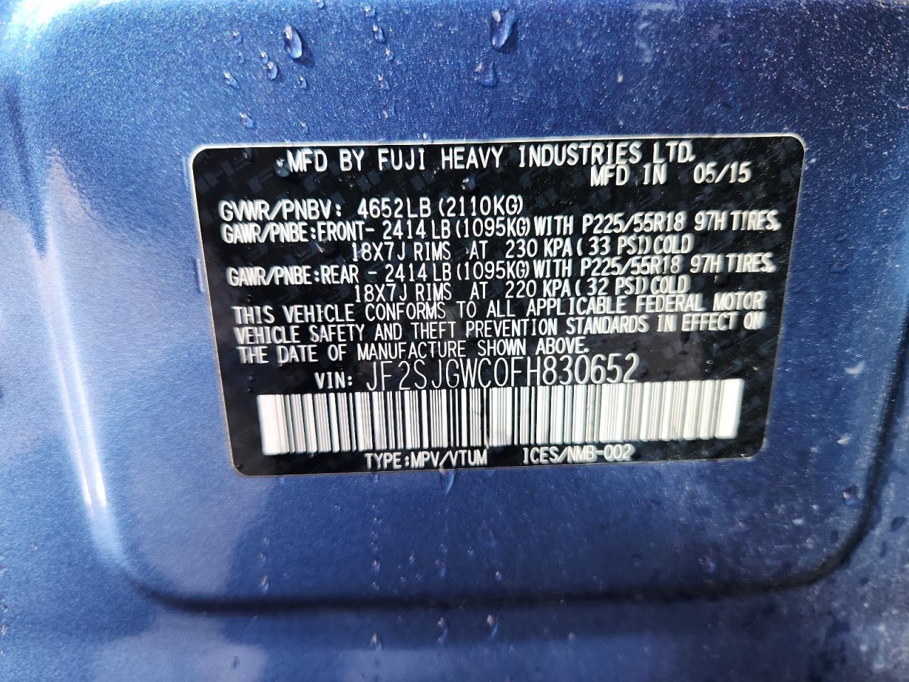 2015 Subaru Forester 2.0xt Touring Blue vin: JF2SJGWC0FH830652