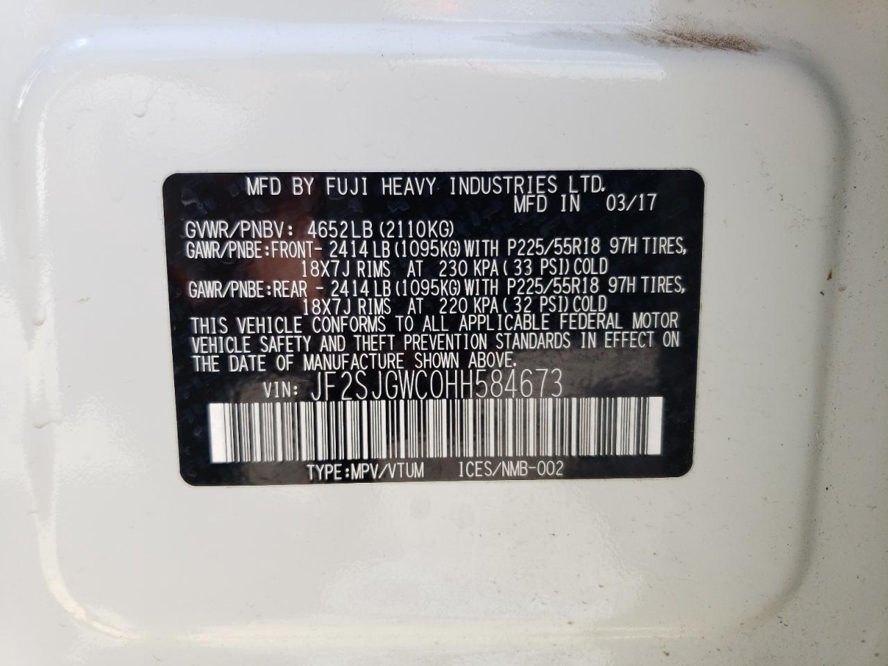 2017 Subaru Forester 2.0xt Touring White vin: JF2SJGWC0HH584673