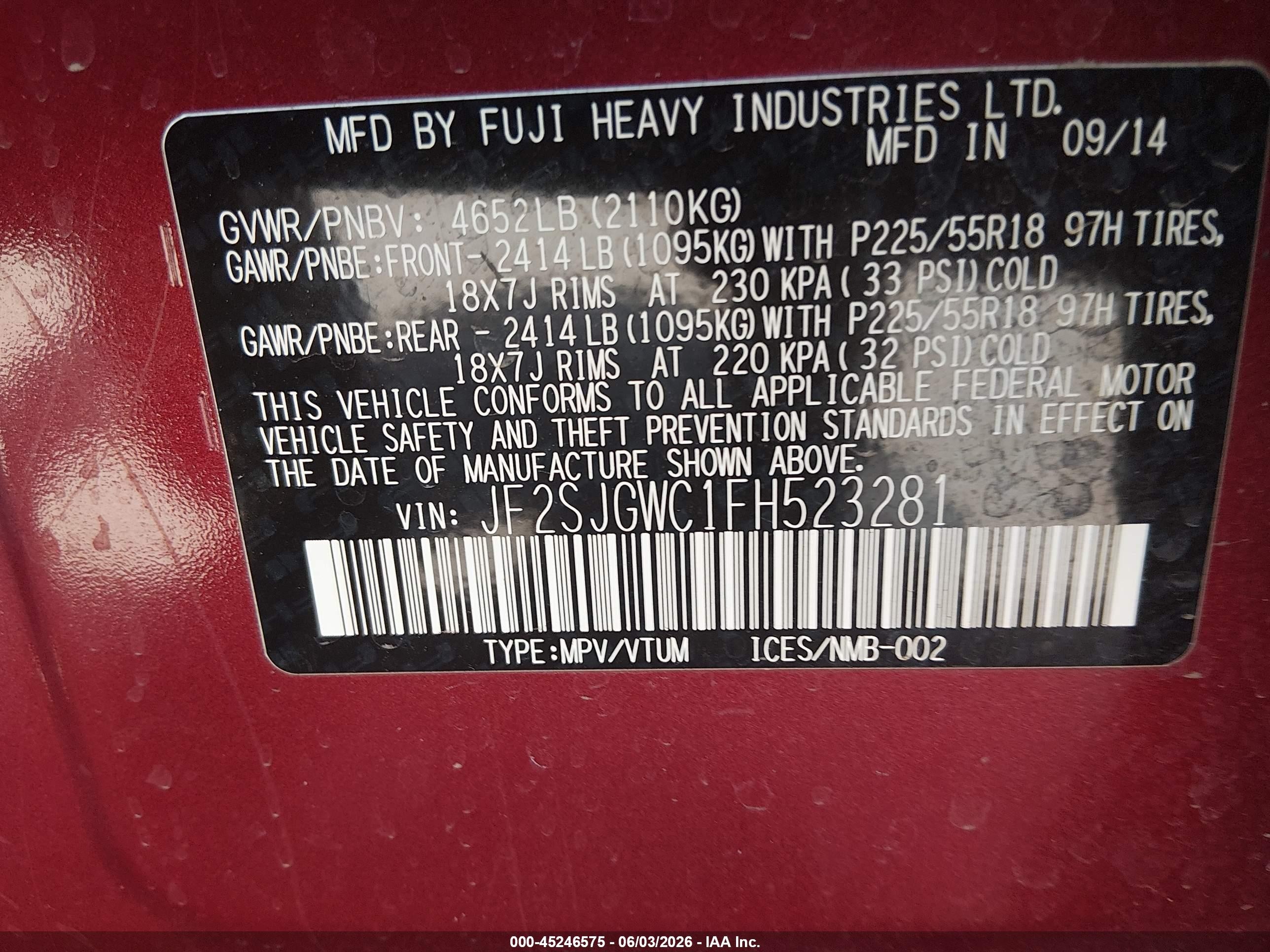 2015 Subaru Forester 2.0xt Touring Burgundy vin: JF2SJGWC1FH523281