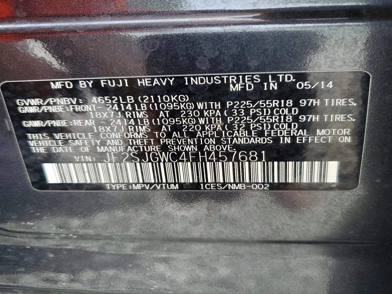 2015 Subaru Forester 2.0xt Touring Black vin: JF2SJGWC4FH457681