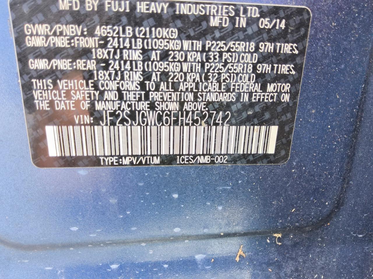 2015 Subaru Forester 2.0xt Touring Blue vin: JF2SJGWC6FH452742