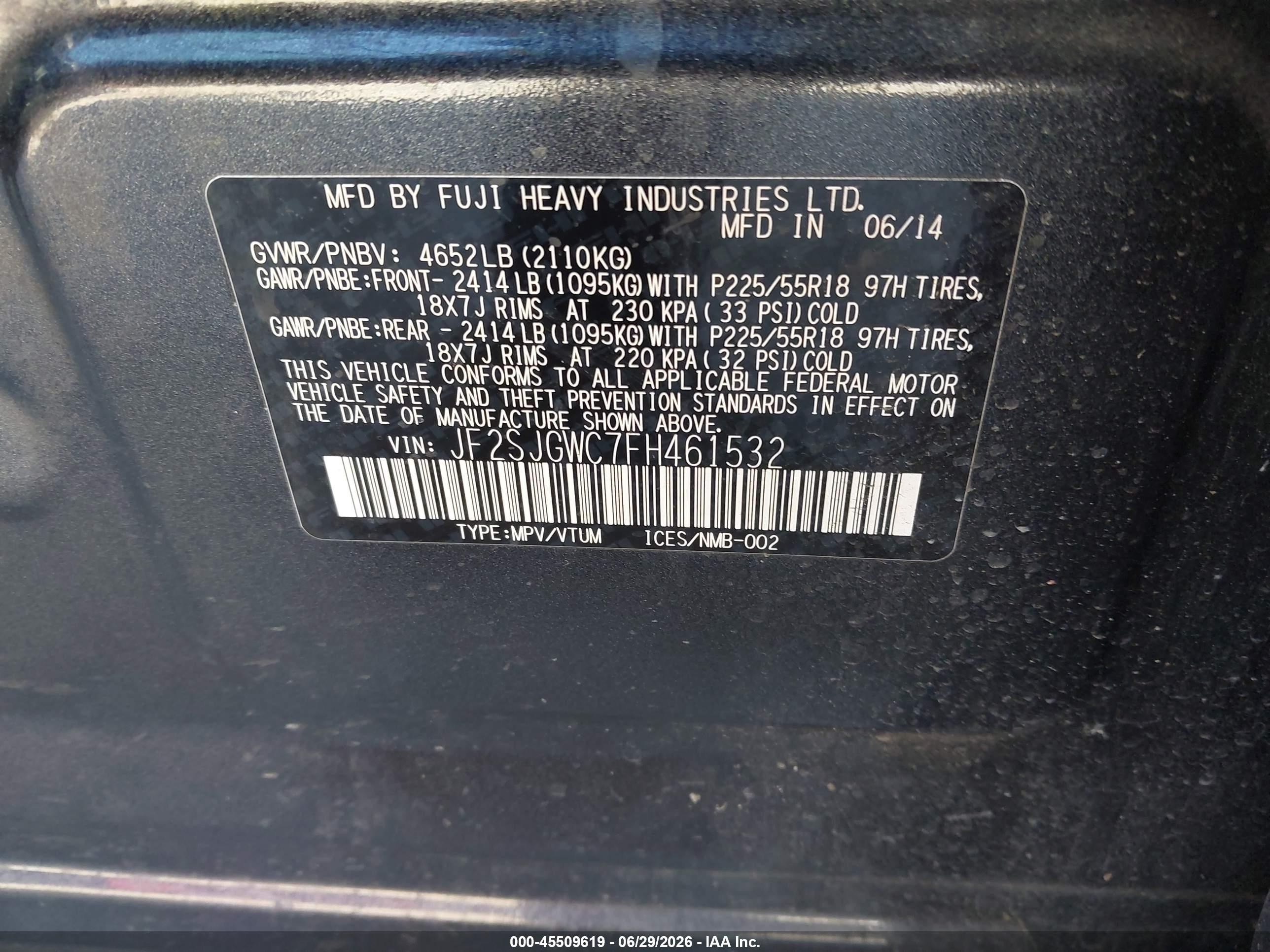2015 Subaru Forester 2.0xt Touring Gray vin: JF2SJGWC7FH461532