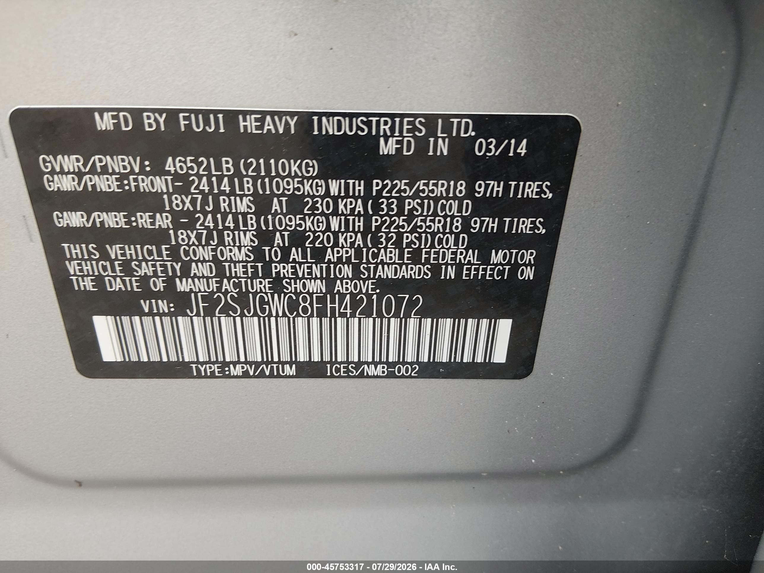 2015 Subaru Forester 2.0xt Touring Silver vin: JF2SJGWC8FH421072