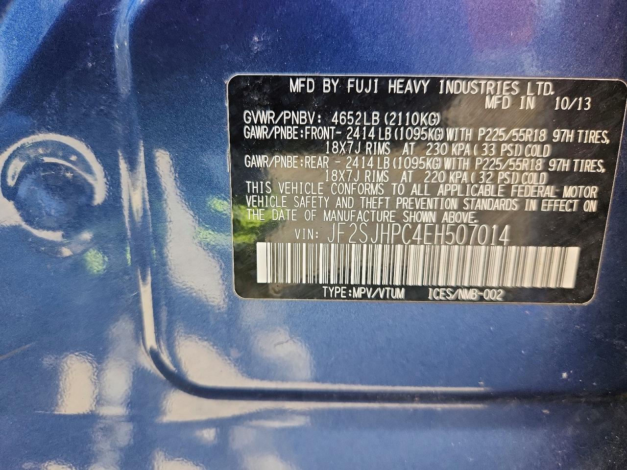2014 Subaru Forester 2.0xt Touring Blue vin: JF2SJHPC4EH507014