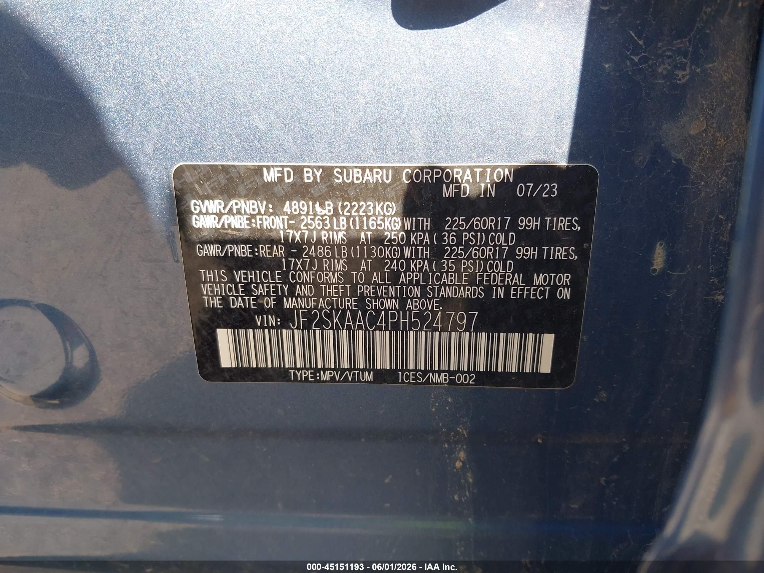 2023 Subaru Forester   Blue vin: JF2SKAAC4PH524797