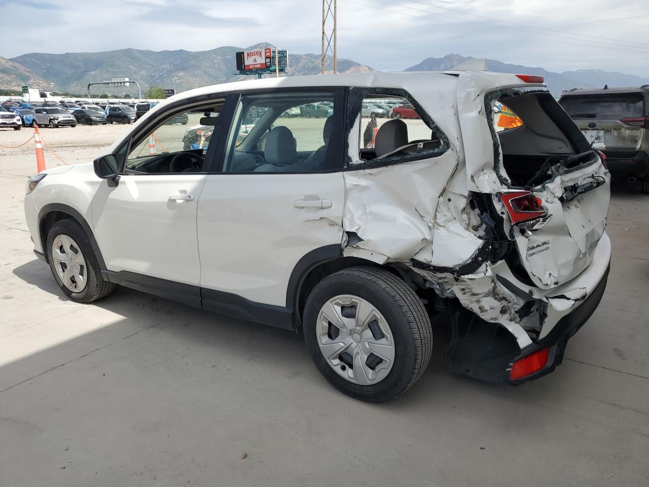 2022 Subaru Forester White vin: JF2SKAACXNH430274 Damage: Left Rear Door, Dent(S) W/ Paint Dmg, 8 To 9 Inches