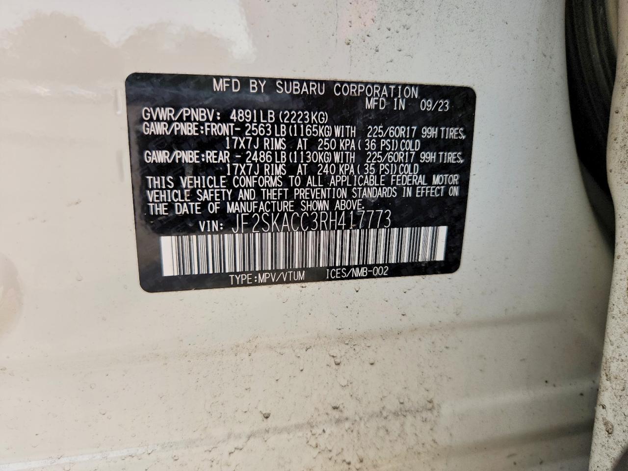 2024 Subaru Forester Premium White vin: JF2SKACC3RH417773