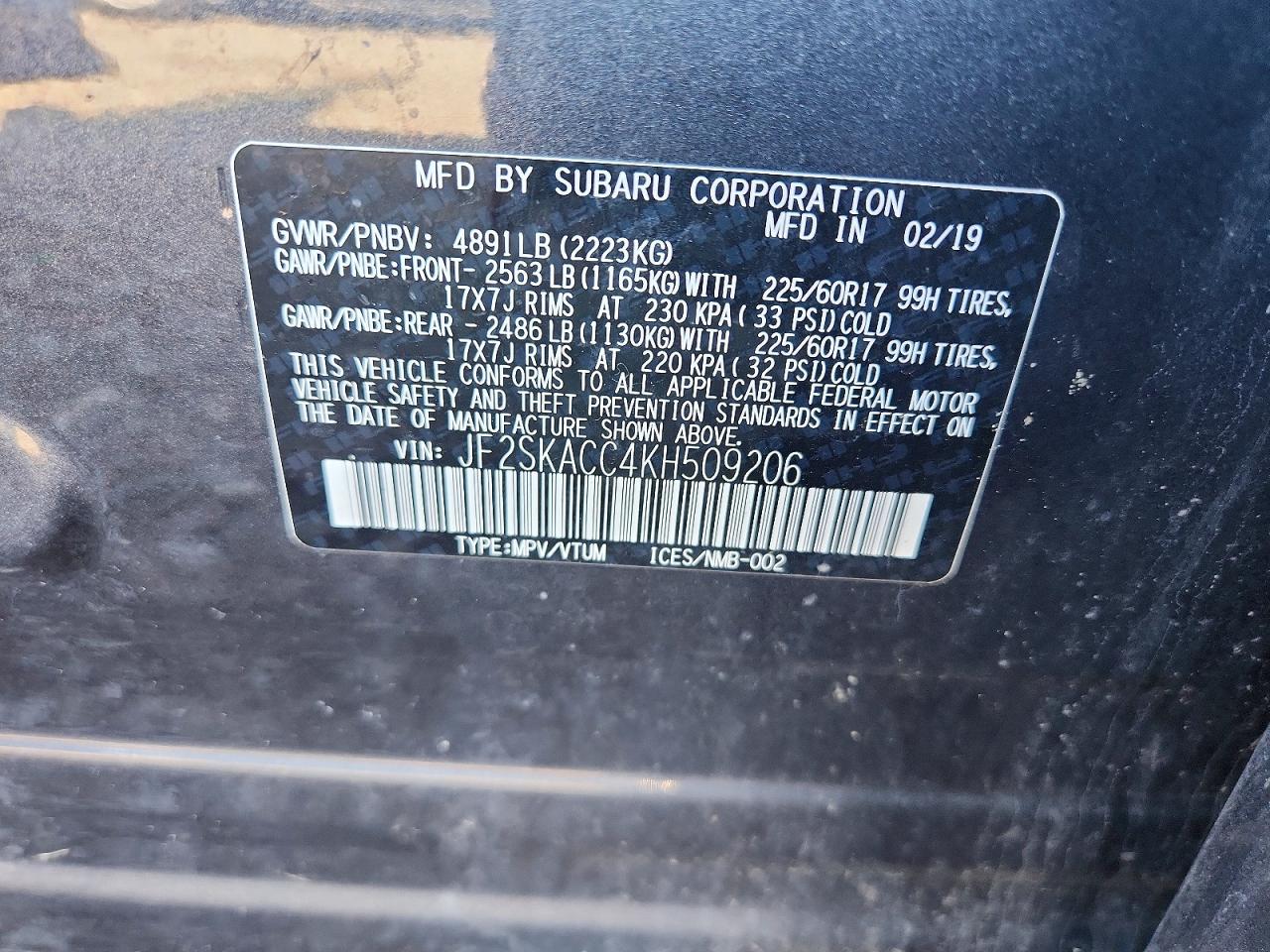 2019 Subaru Forester Charcoal vin: JF2SKACC4KH509206