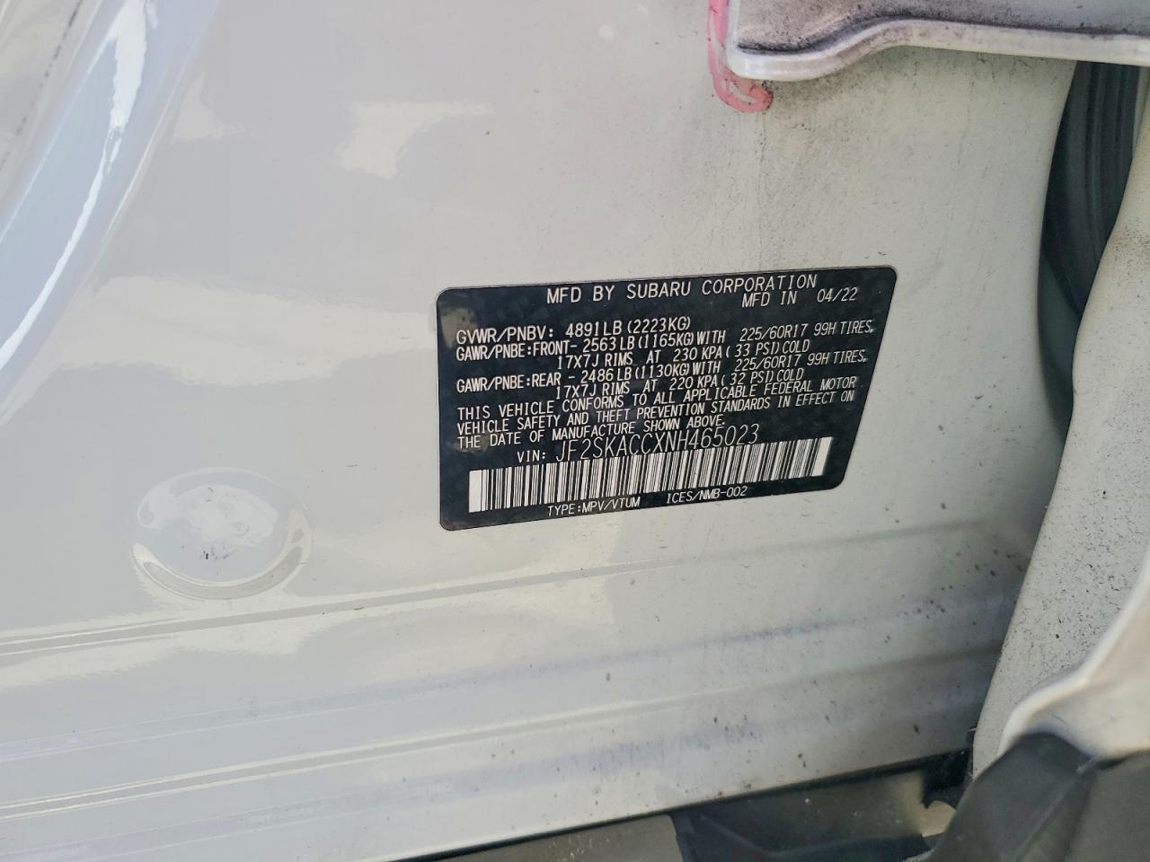 2022 Subaru Forester White vin: JF2SKACCXNH465023