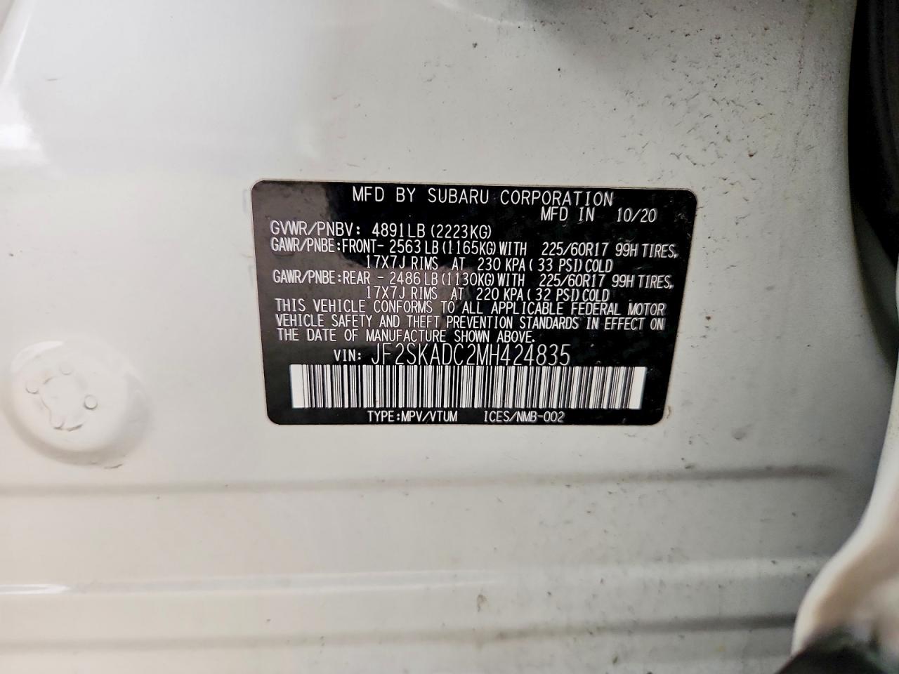 2021 Subaru Forester White vin: JF2SKADC2MH424835
