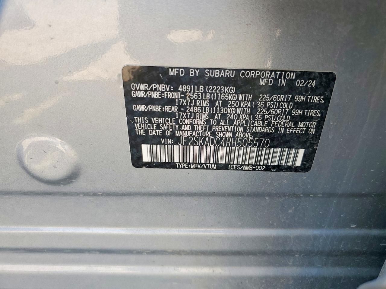2024 Subaru Forester Premium Silver vin: JF2SKADC4RH505570