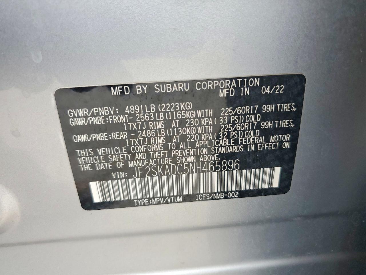 2022 Subaru Forester Premium Серебряный vin: JF2SKADC5NH465896