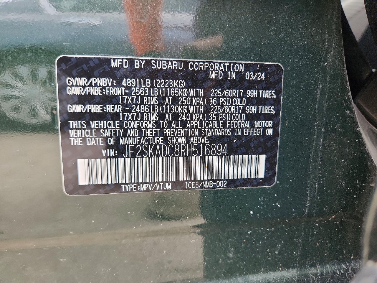 2024 Subaru Forester Premium Green vin: JF2SKADC8RH516894