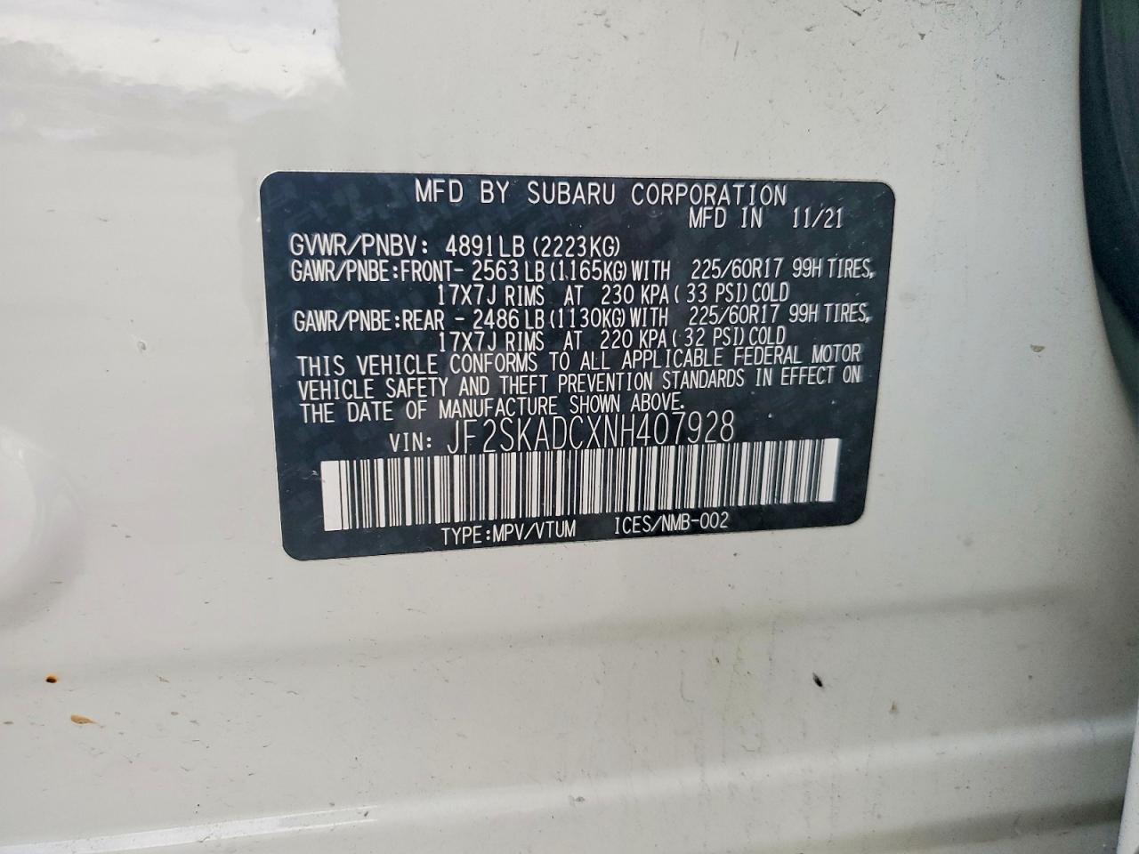 2022 Subaru Forester Premium White vin: JF2SKADCXNH407928