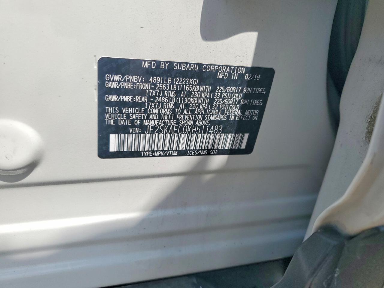 2019 Subaru Forester Premium Белый vin: JF2SKAEC0KH511483