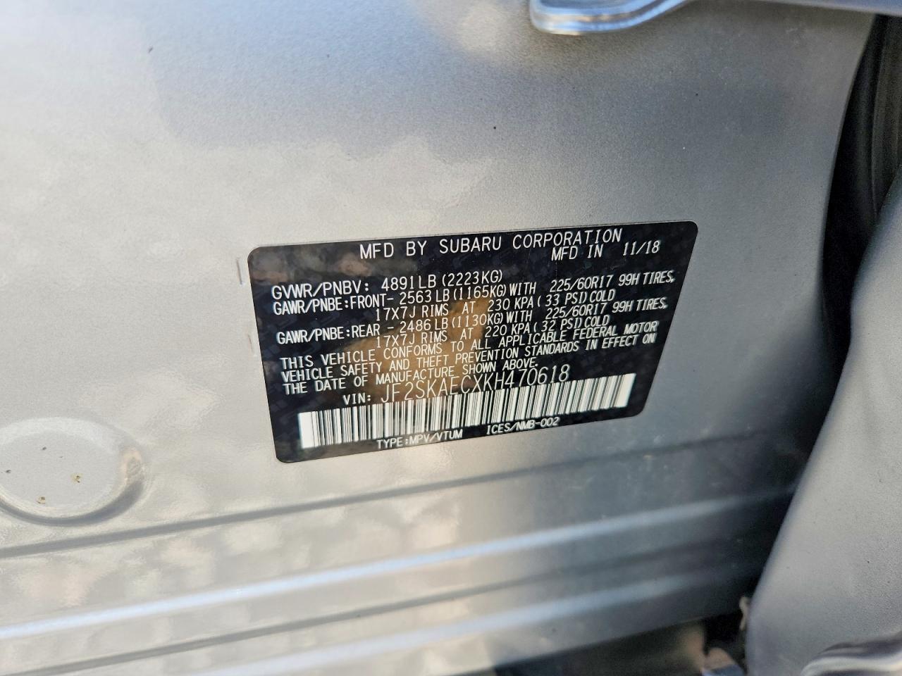 2019 Subaru Forester Premium Silver vin: JF2SKAECXKH470618