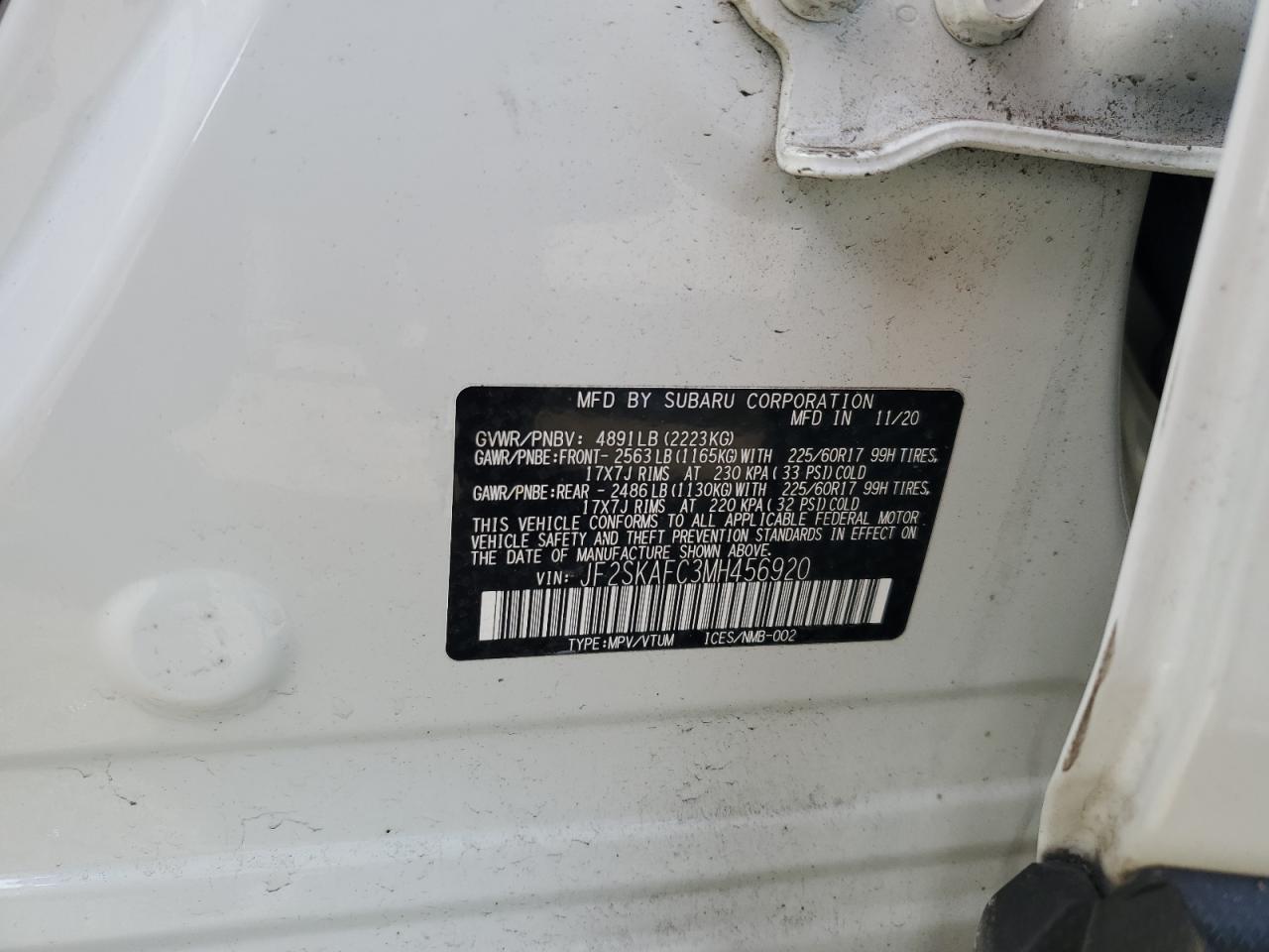 2021 Subaru Forester Premium White vin: JF2SKAFC3MH456920