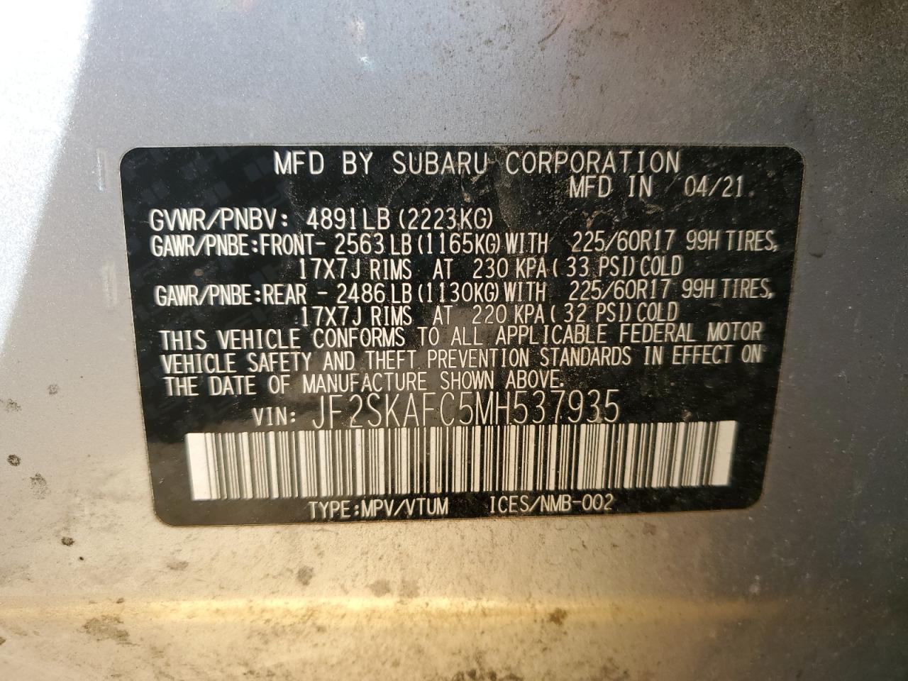 2021 Subaru Forester Premium Серебряный vin: JF2SKAFC5MH537935