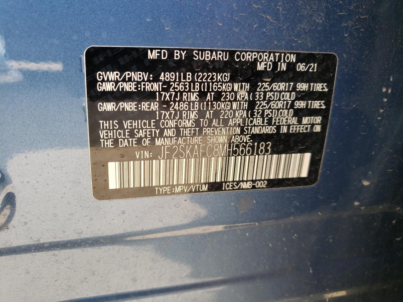 2021 Subaru Forester Premium Blue vin: JF2SKAFC8MH566183