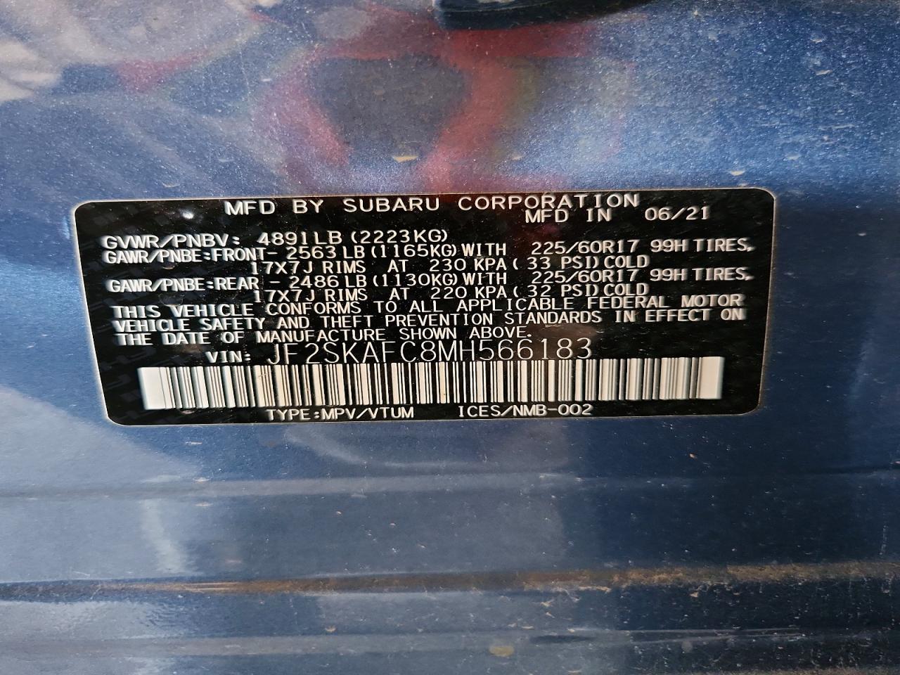2021 Subaru Forester Premium Blue vin: JF2SKAFC8MH566183