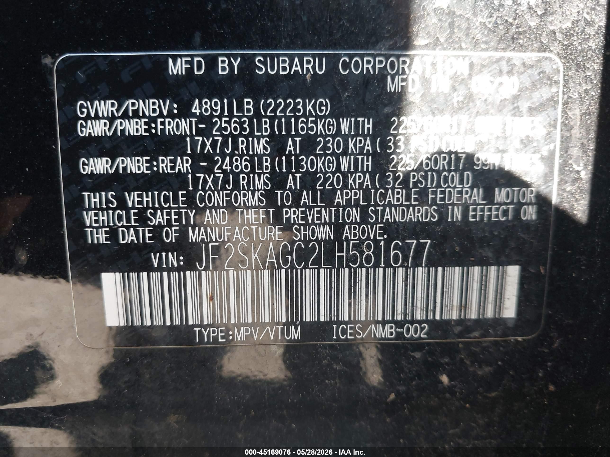 2020 Subaru Forester Premium Black vin: JF2SKAGC2LH581677