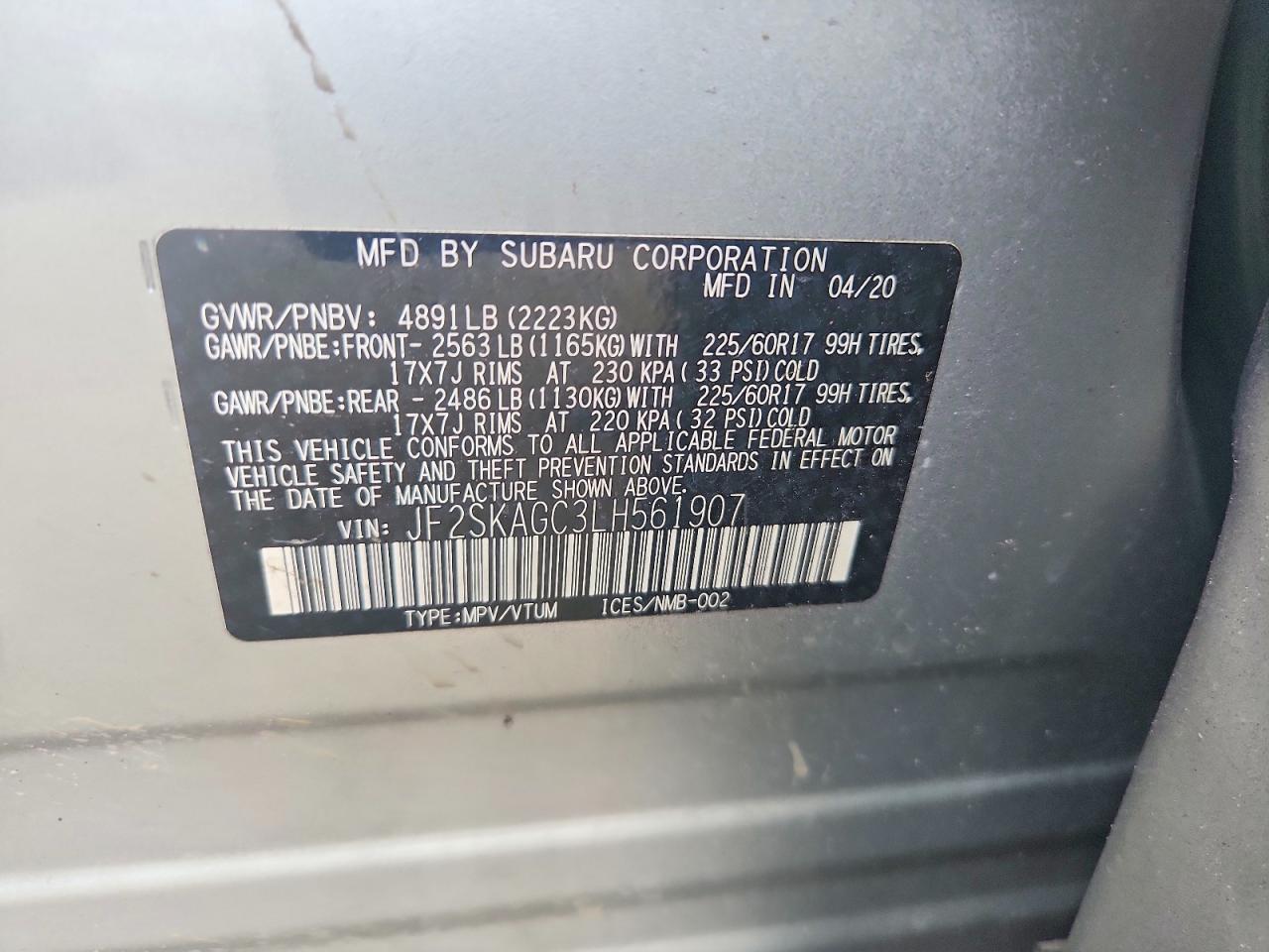 2020 Subaru Forester Premium Silver vin: JF2SKAGC3LH561907