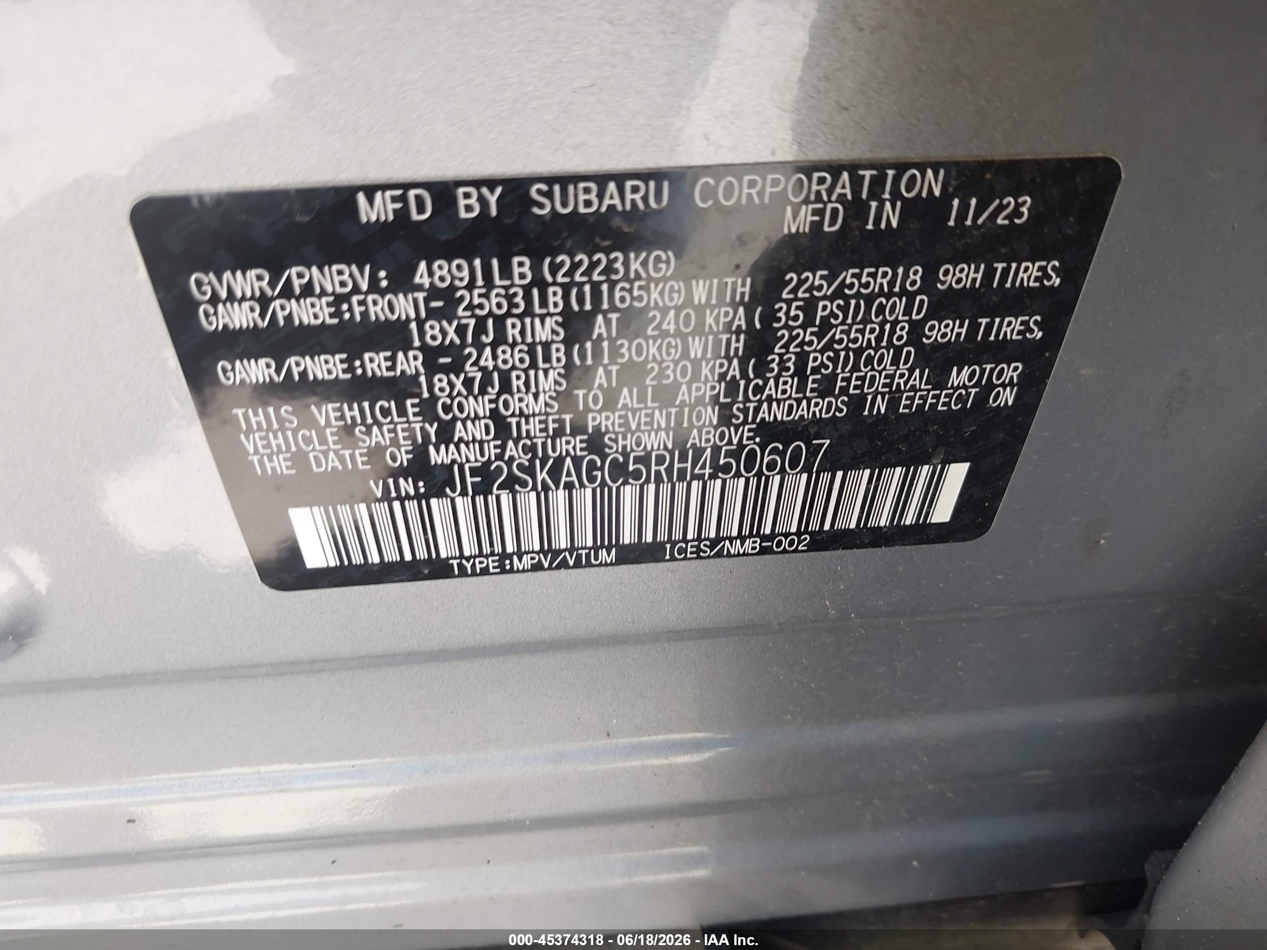 2024 Subaru Forester Sport Silver vin: JF2SKAGC5RH450607
