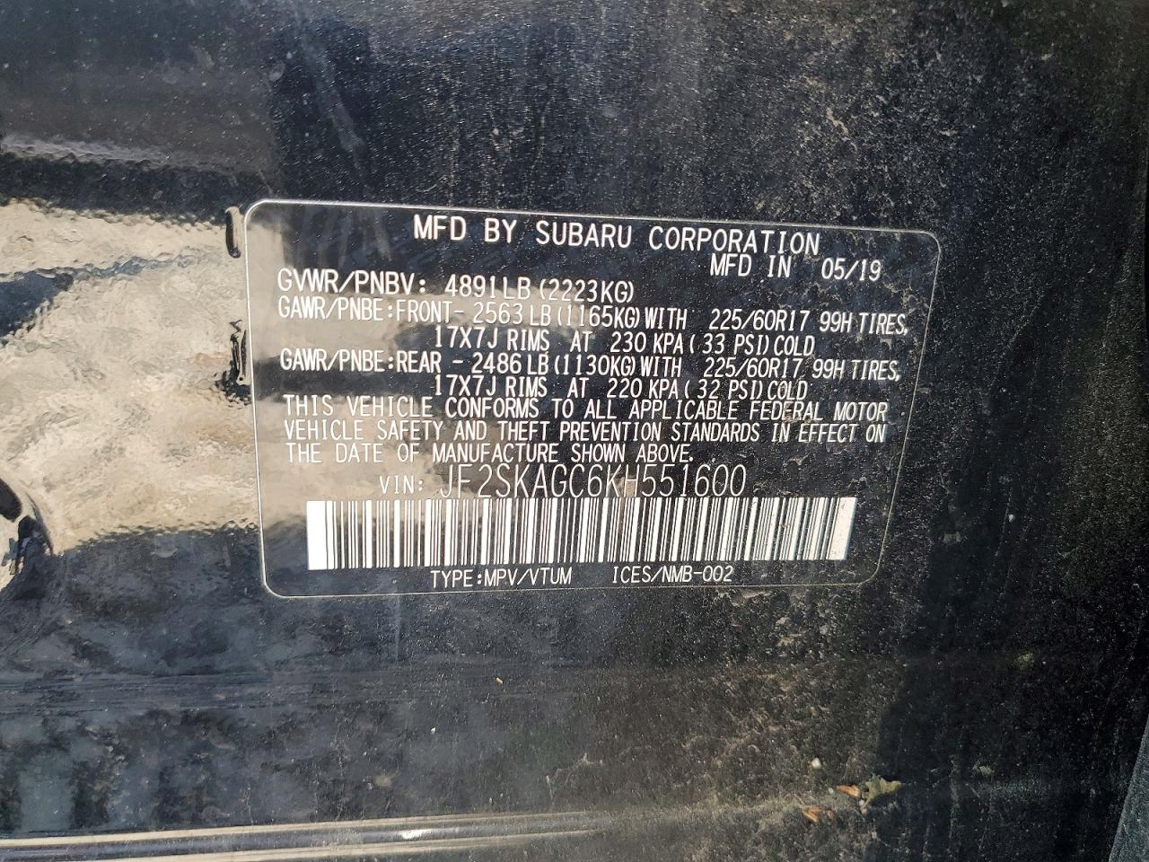 2019 Subaru Forester Premium Black vin: JF2SKAGC6KH551600