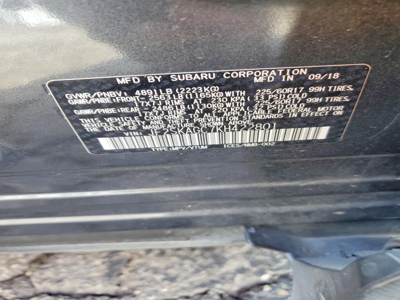 2019 Subaru Forester Premium Gray vin: JF2SKAGC7KH422801