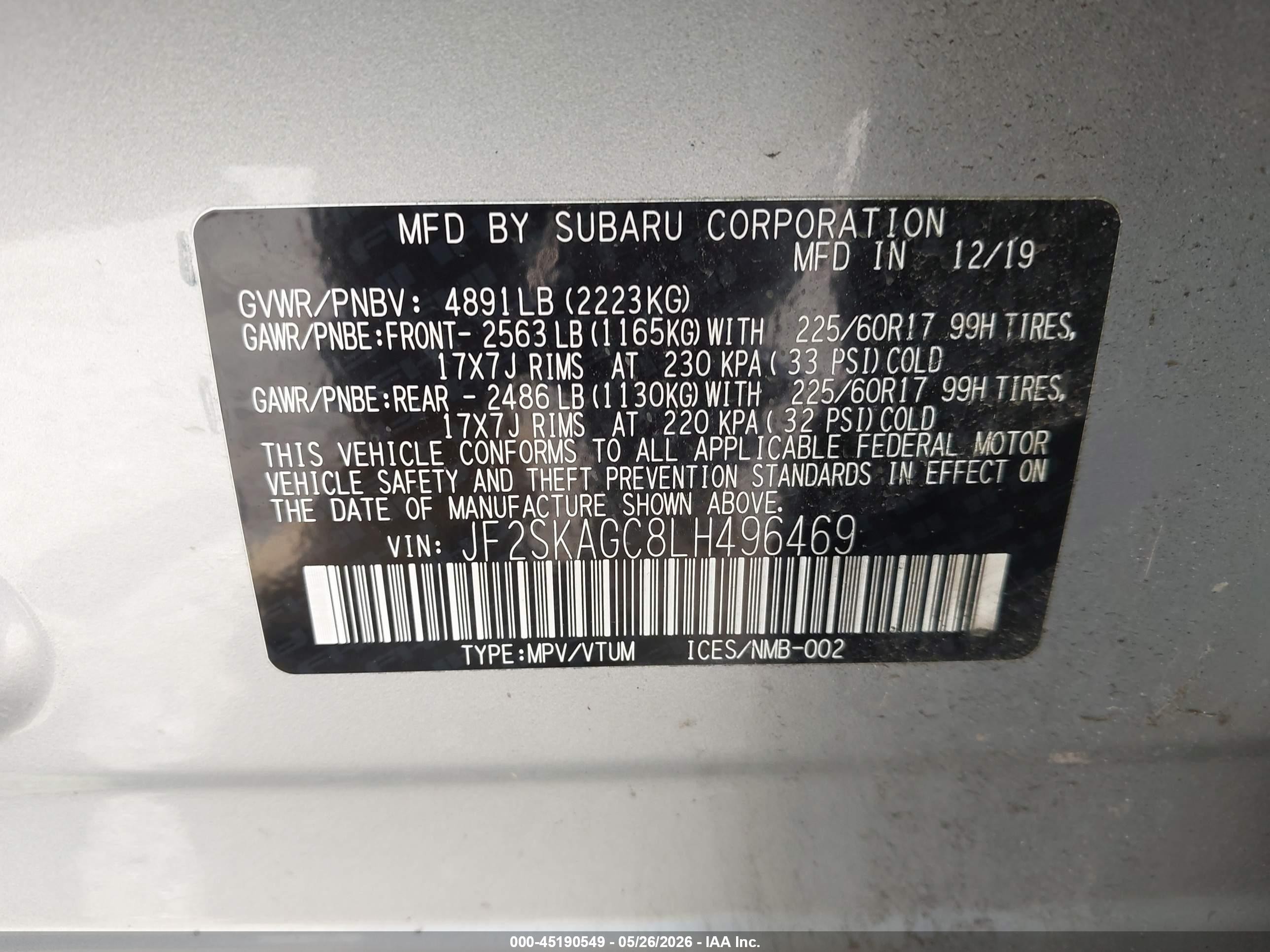 2020 Subaru Forester Premium Silver vin: JF2SKAGC8LH496469