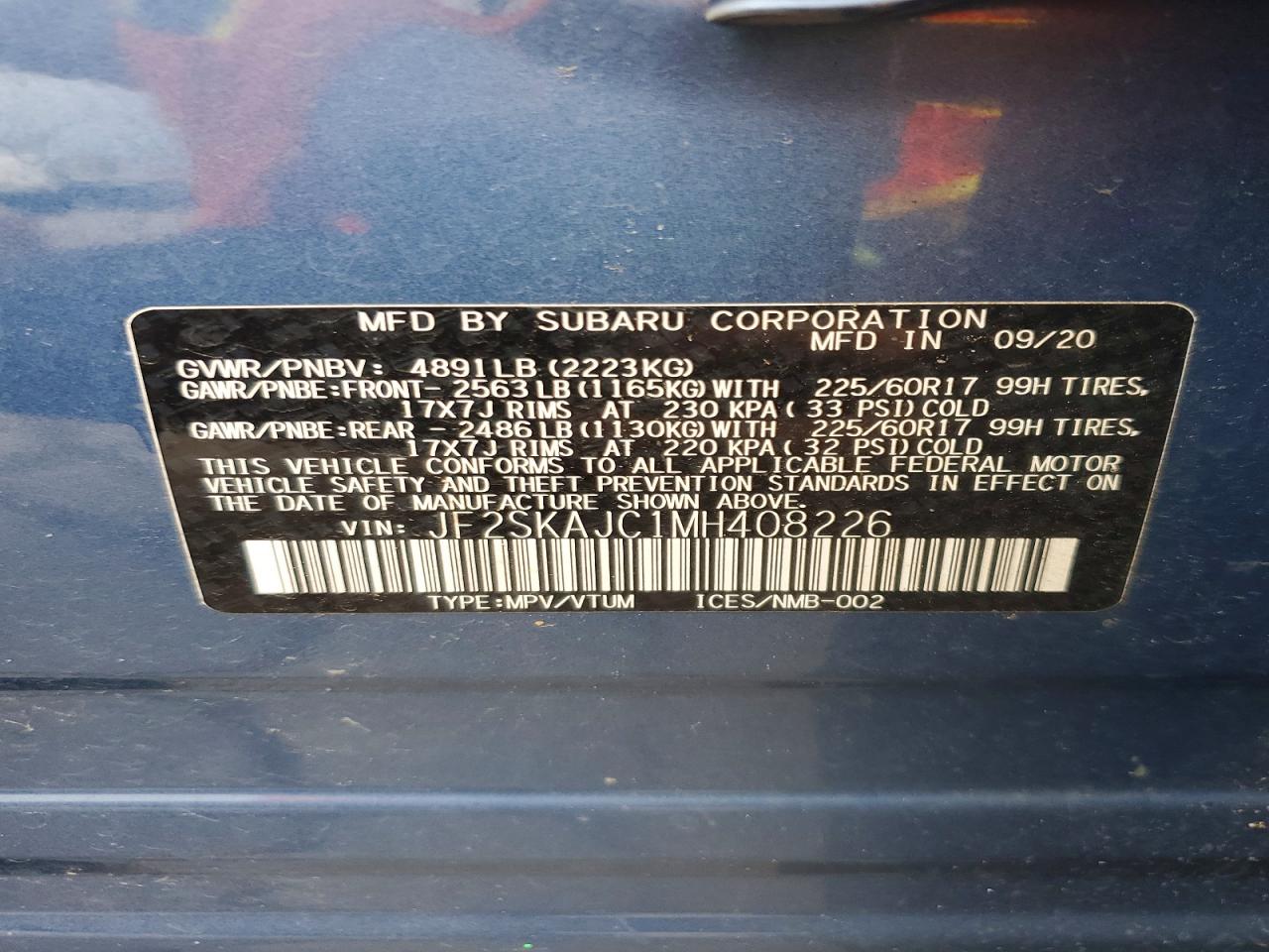 2021 Subaru Forester Premium Blue vin: JF2SKAJC1MH408226