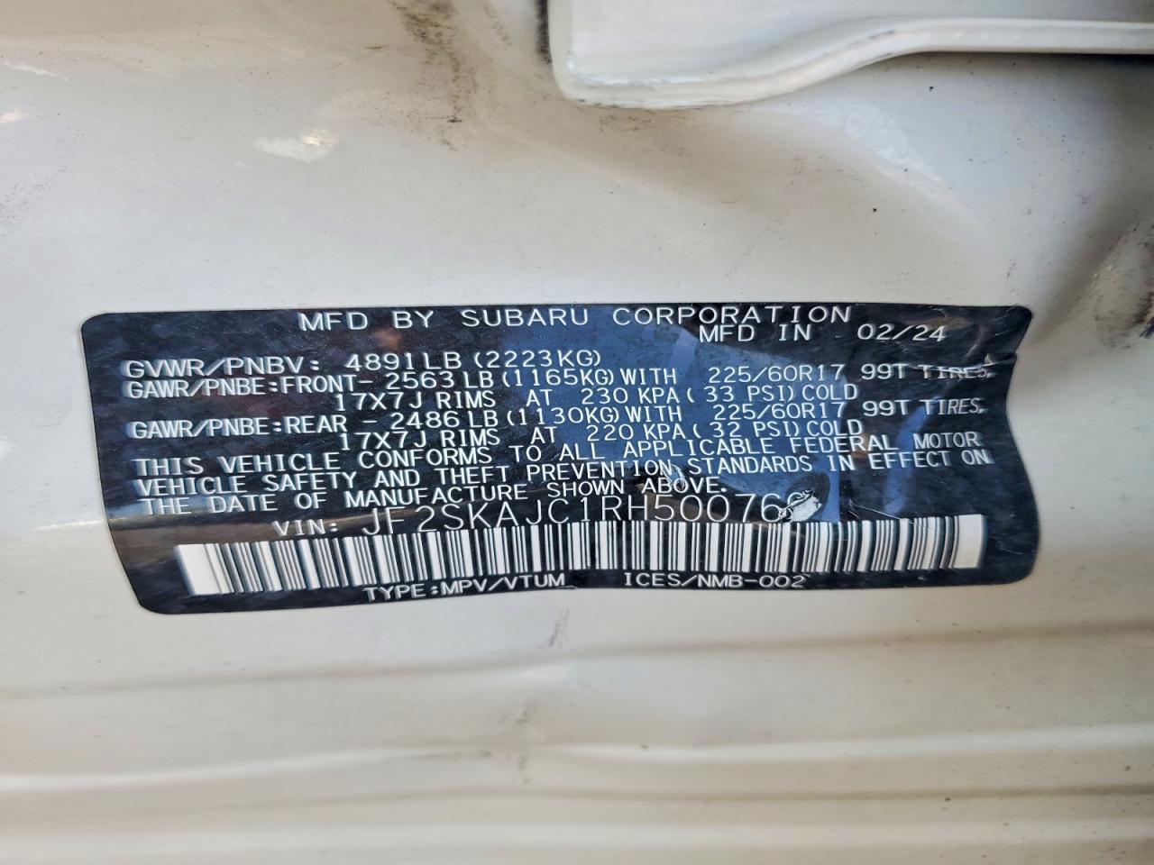 2024 Subaru Forester Wilderness White vin: JF2SKAJC1RH500766