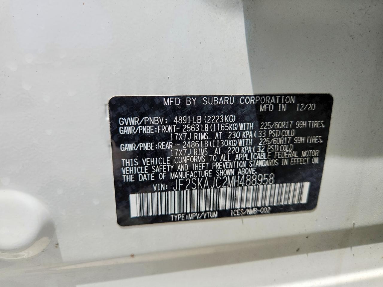 2021 Subaru Forester Premium White vin: JF2SKAJC2MH488958