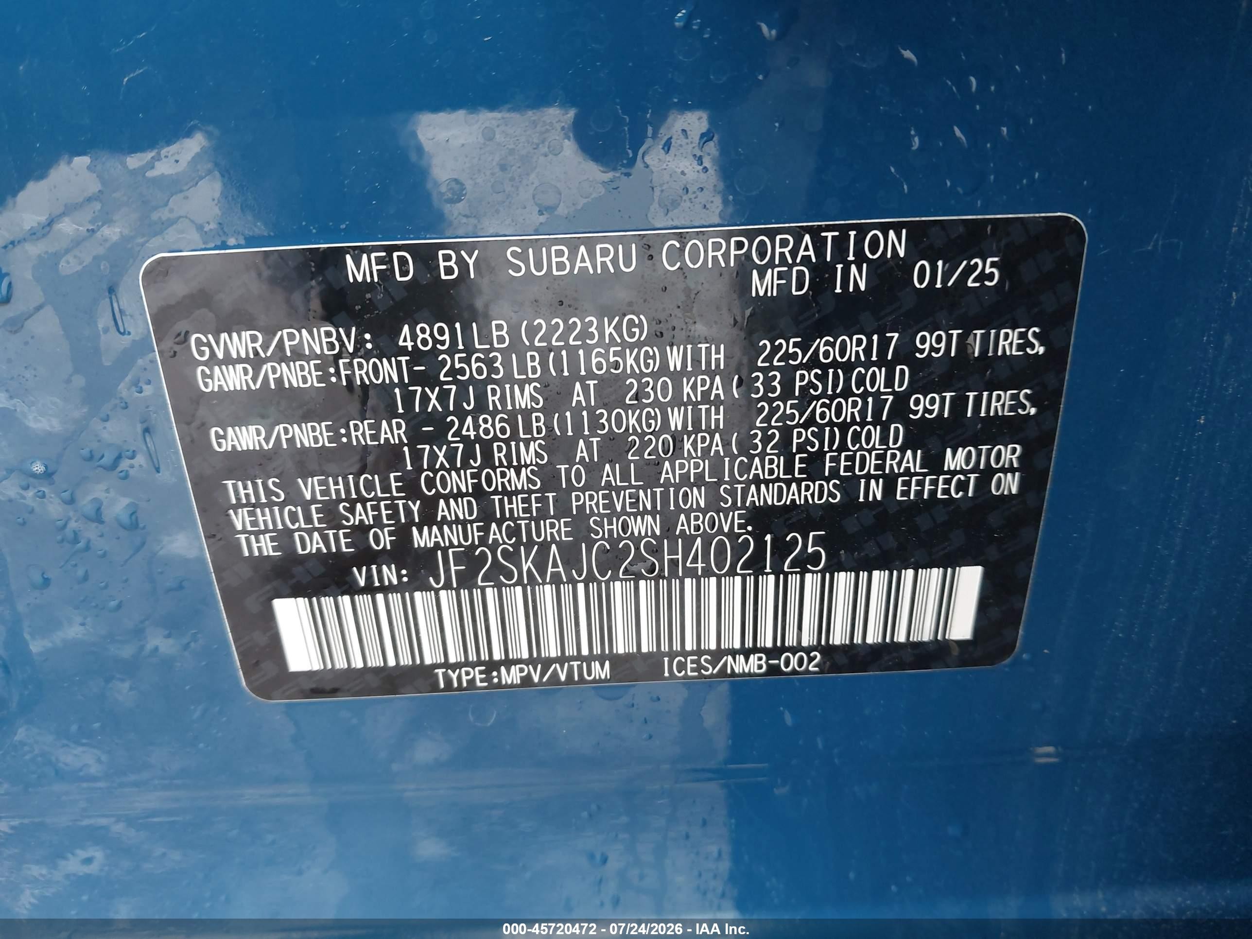 2025 Subaru Forester Wilderness Blue vin: JF2SKAJC2SH402125