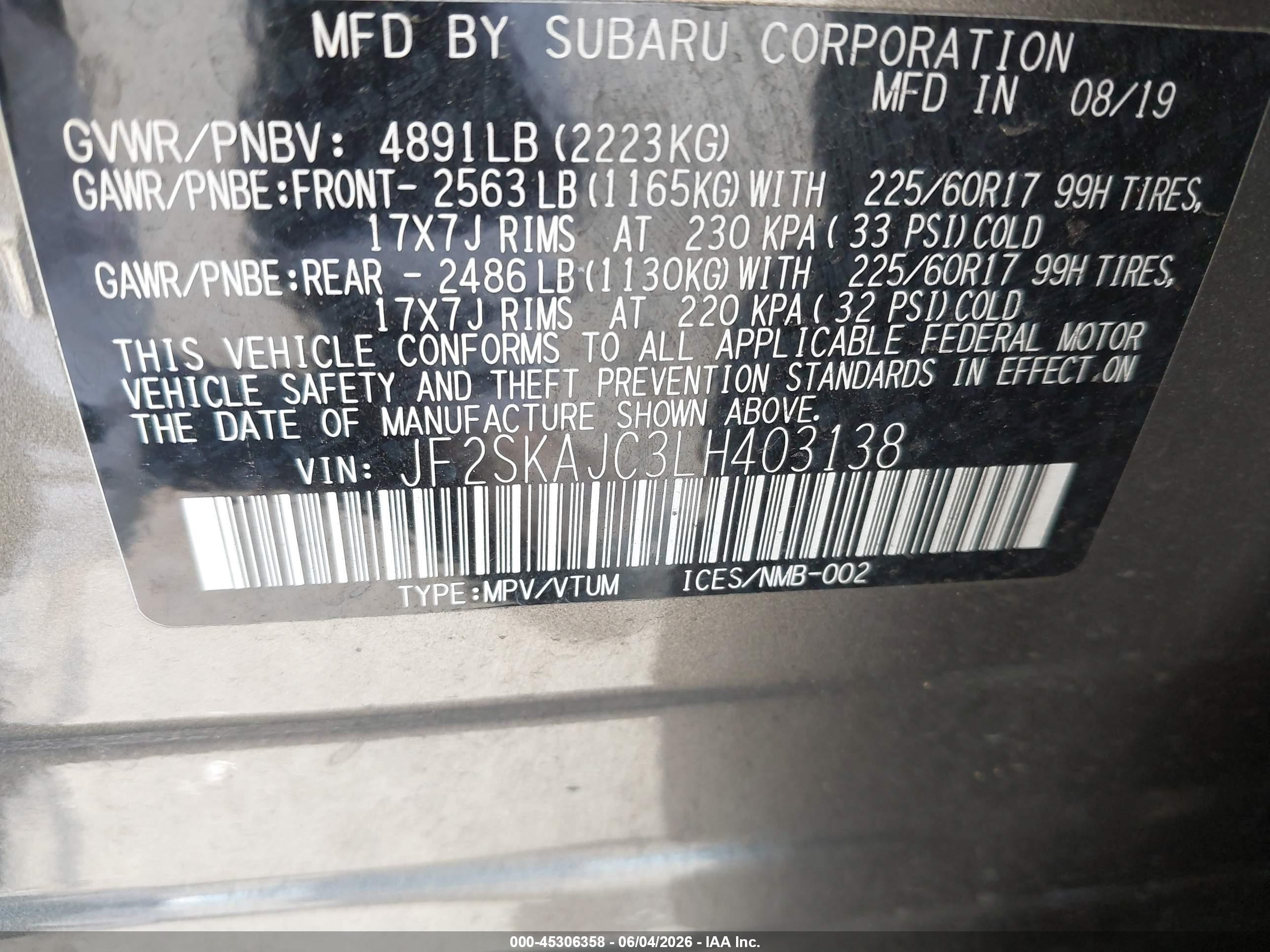 2020 Subaru Forester Premium Gray vin: JF2SKAJC3LH403138