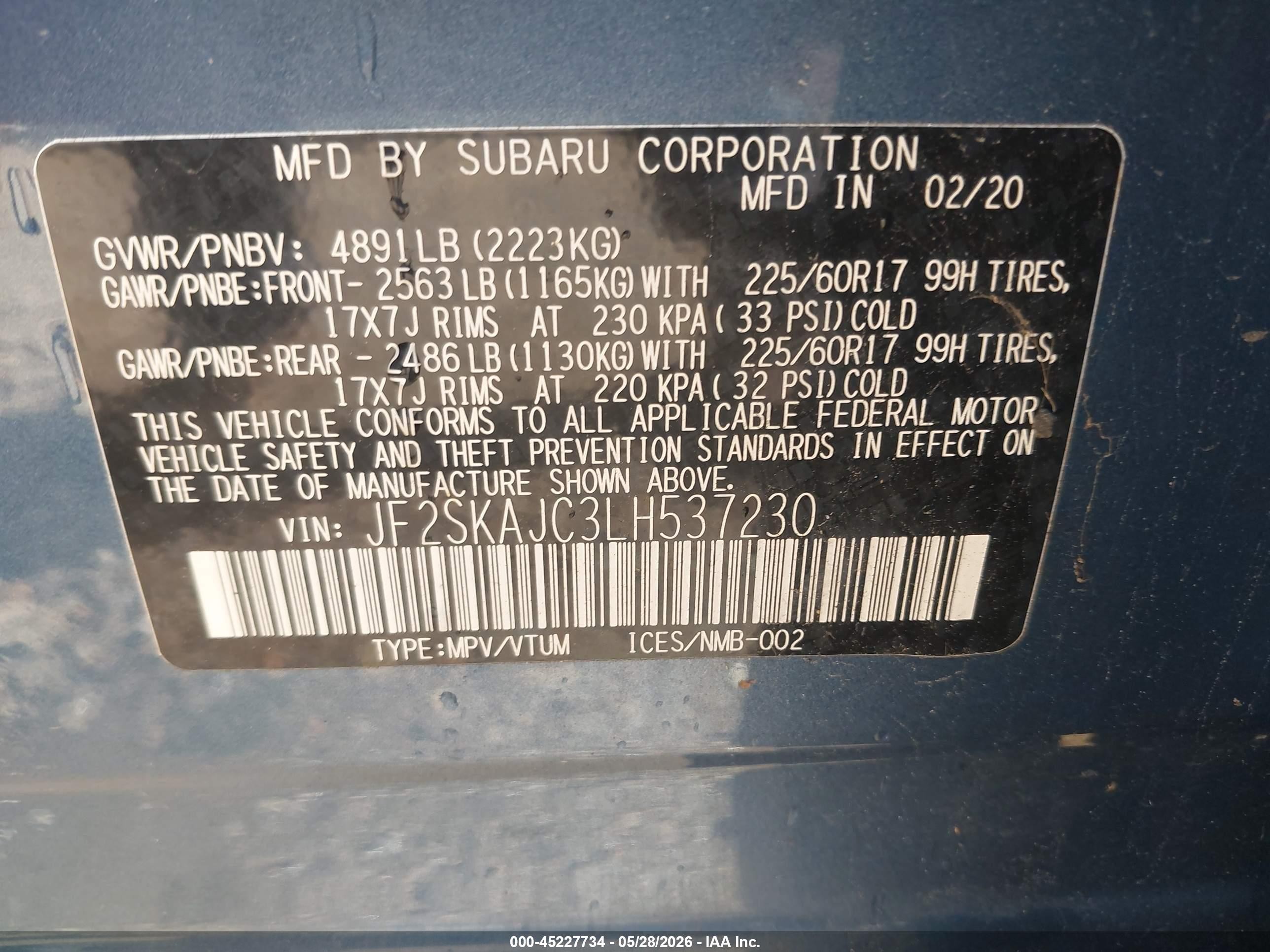 2020 Subaru Forester Premium Синий vin: JF2SKAJC3LH537230