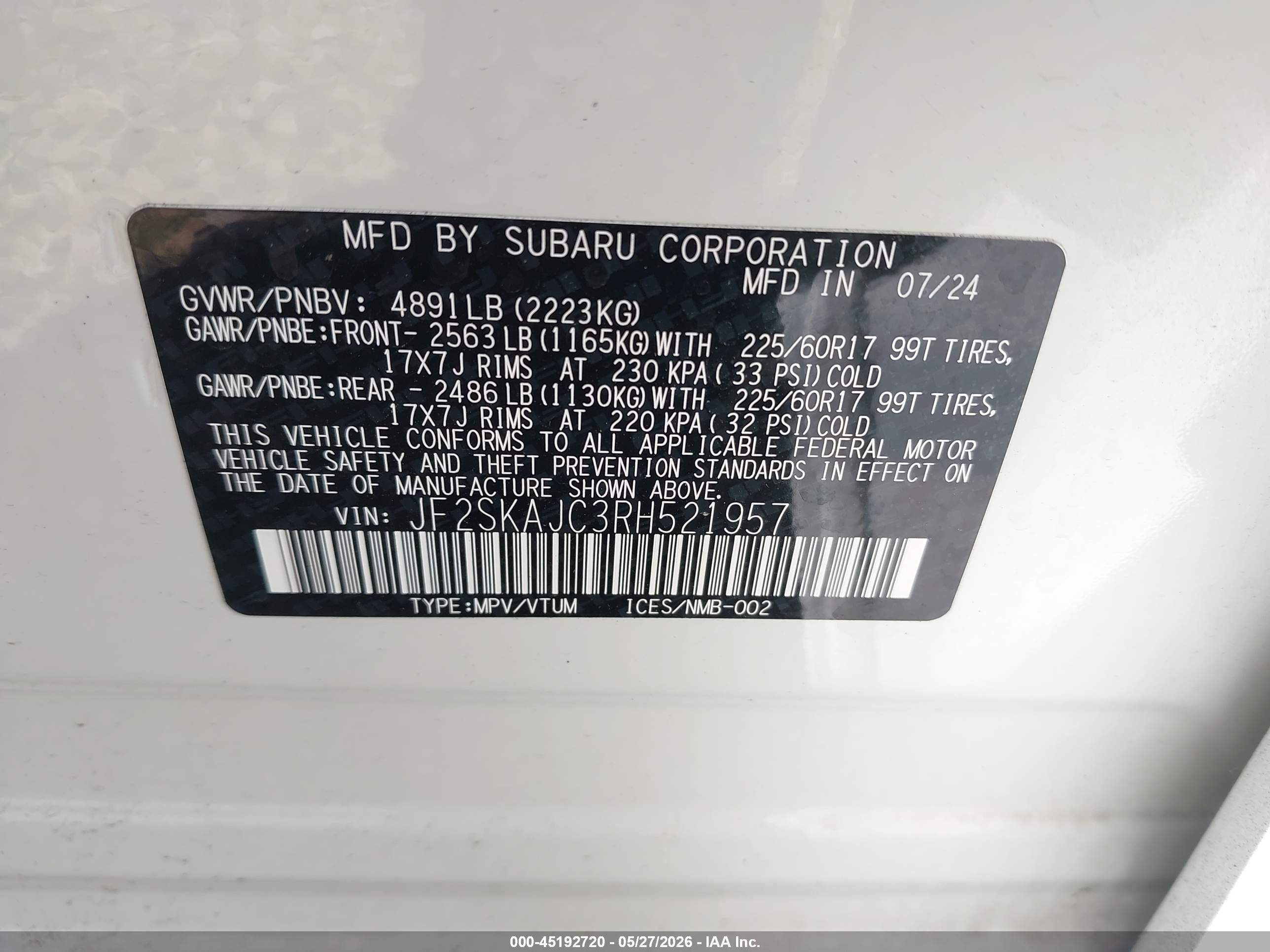 2024 Subaru Forester Wilderness White vin: JF2SKAJC3RH521957
