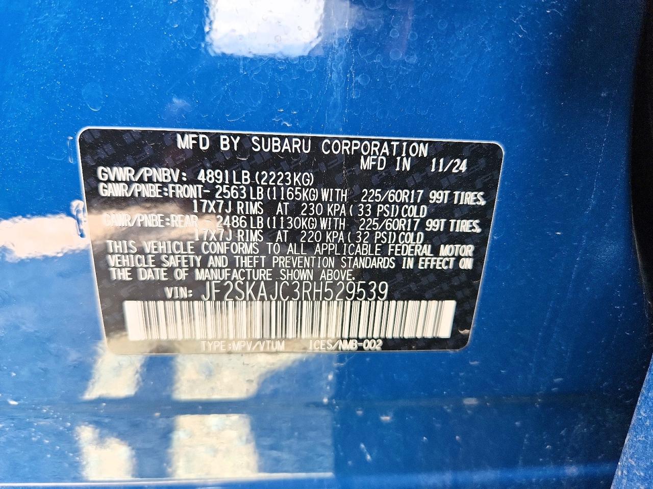 2024 Subaru Forester Wilderness Blue vin: JF2SKAJC3RH529539