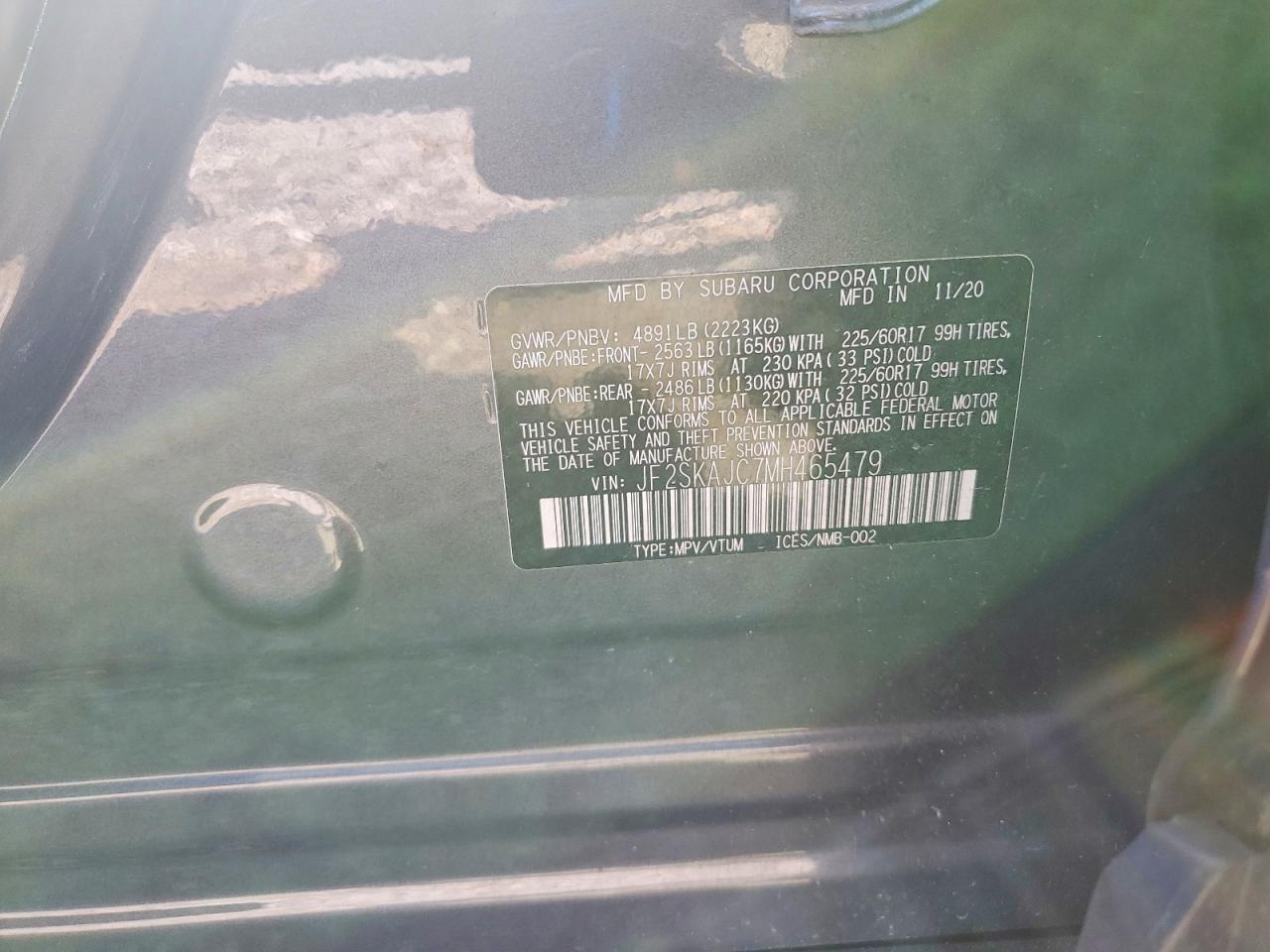 2021 Subaru Forester Premium Серый vin: JF2SKAJC7MH465479