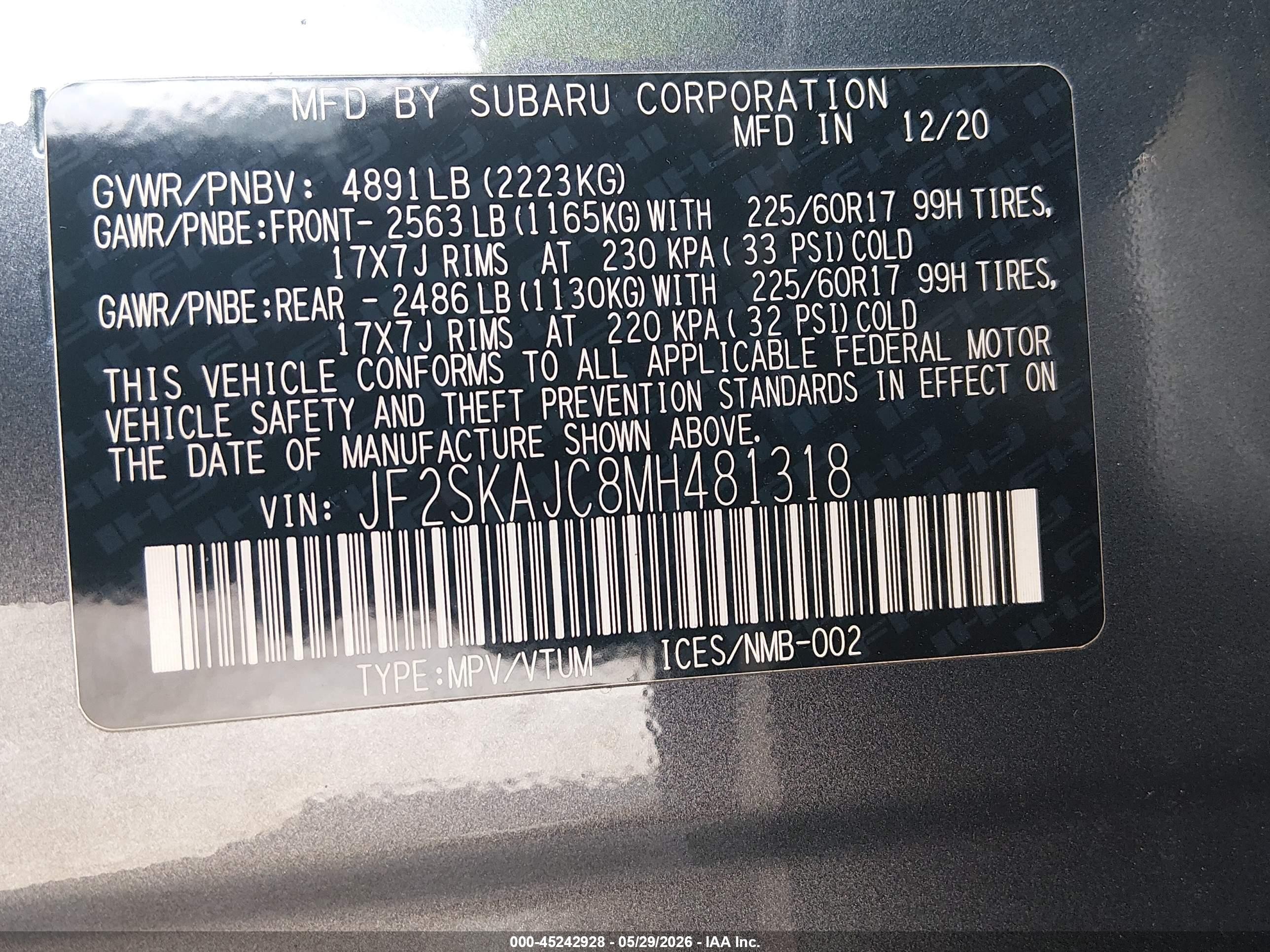 2021 Subaru Forester Premium Gray vin: JF2SKAJC8MH481318