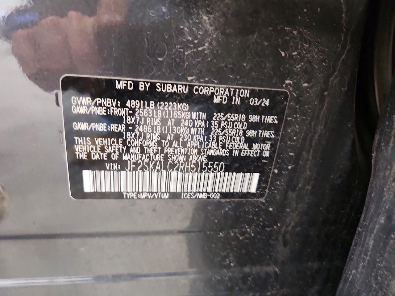 2024 Subaru Forester Limited Charcoal vin: JF2SKALC2RH515550