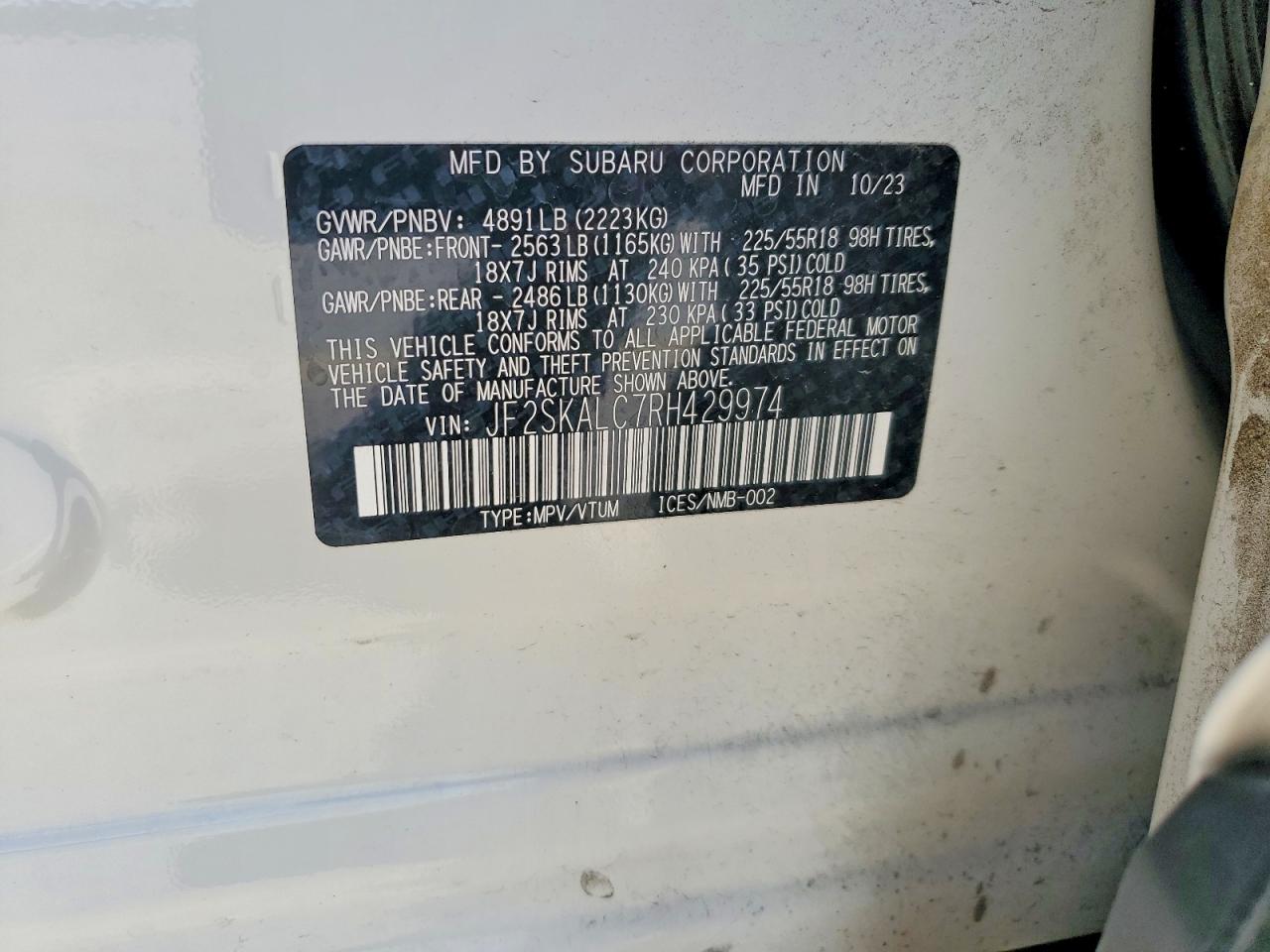 2024 Subaru Forester White vin: JF2SKALC7RH429974