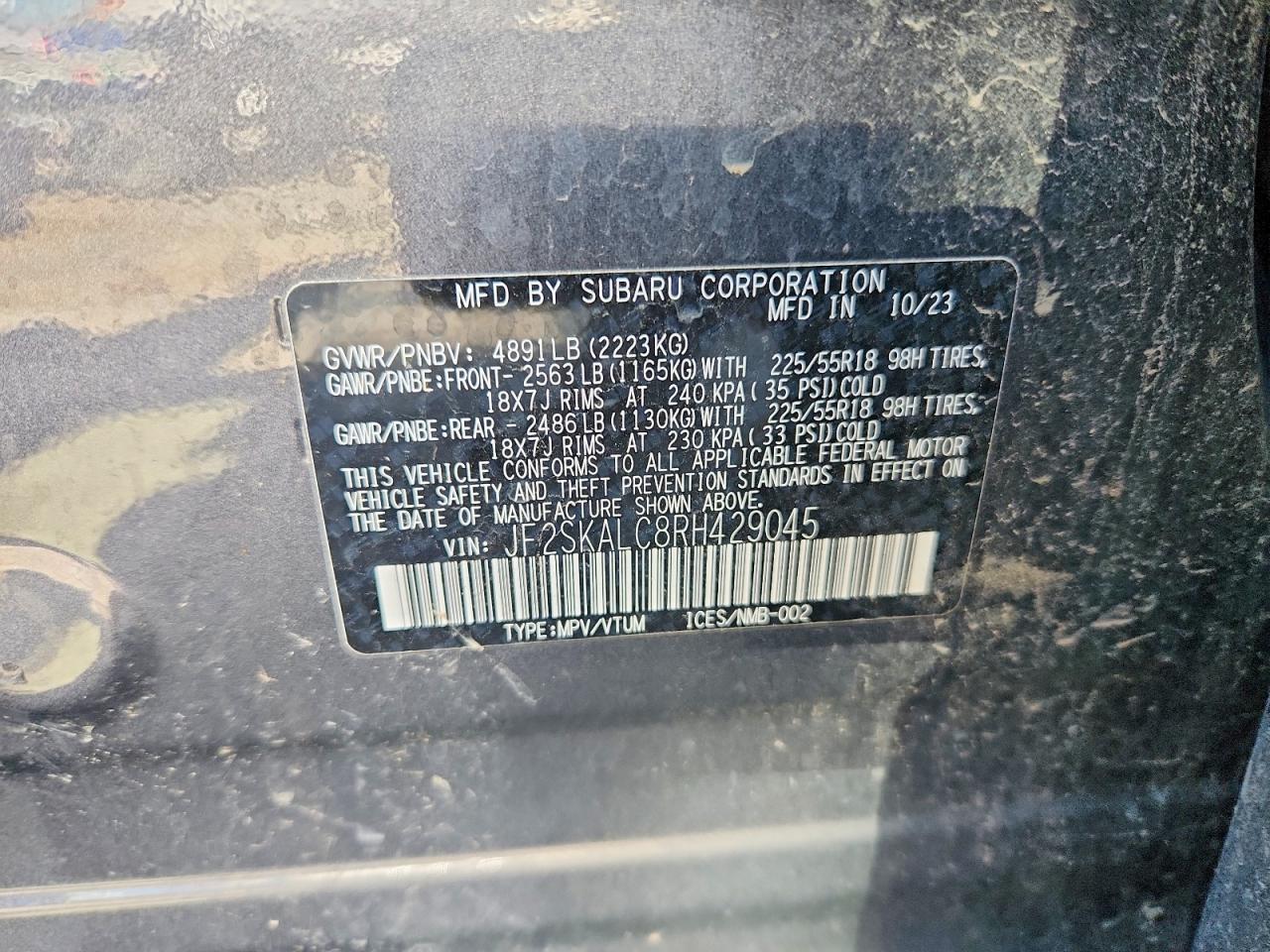 2024 Subaru Forester Limited Угольный vin: JF2SKALC8RH429045