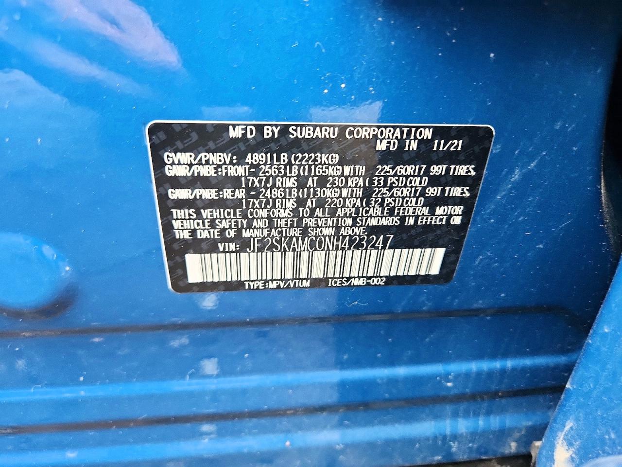 2022 Subaru Forester Wilderness Blue vin: JF2SKAMC0NH423247