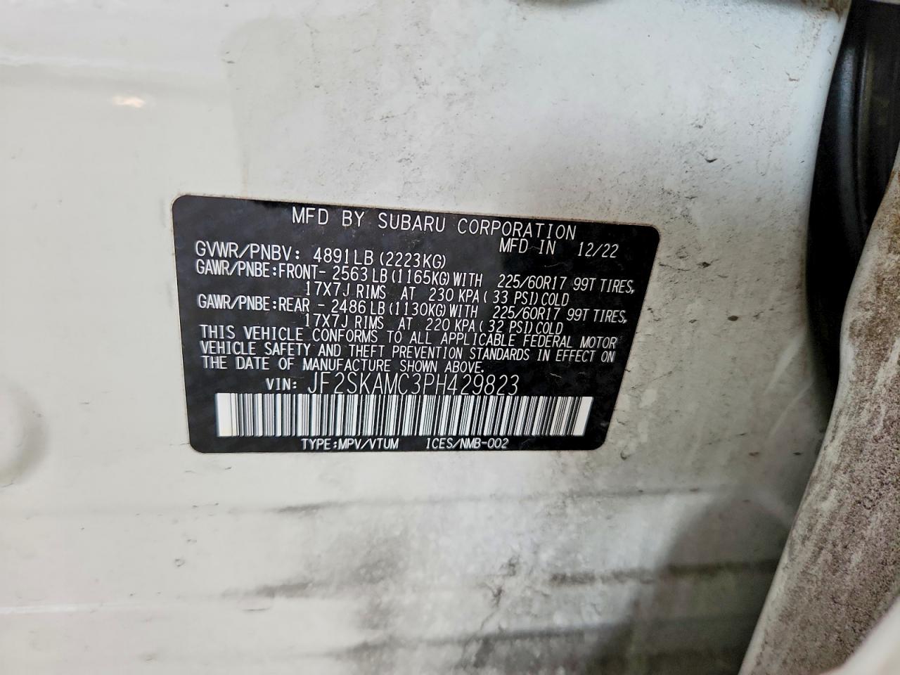 2023 Subaru Forester Wilderness White vin: JF2SKAMC3PH429823